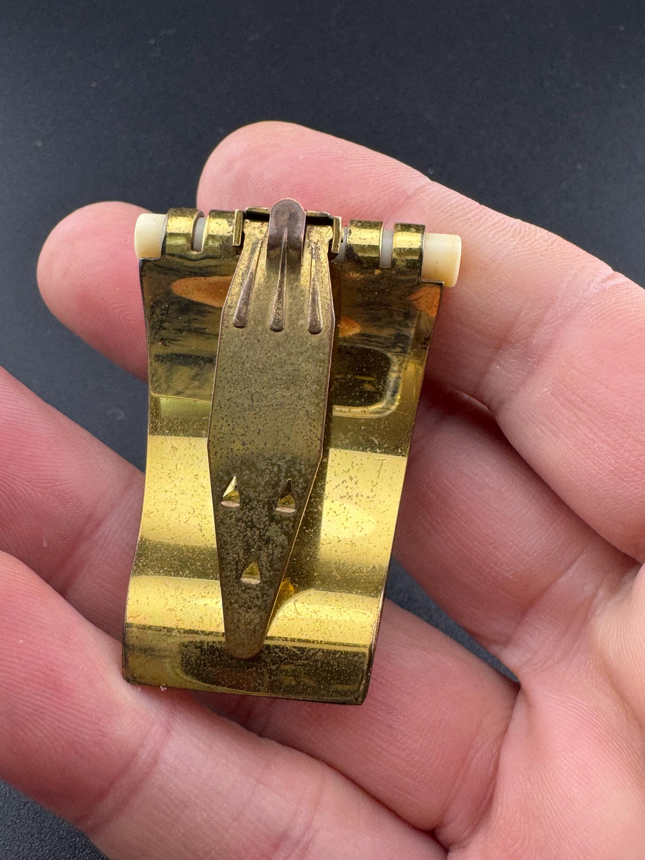 vintage Jean Painlevé French Bakelite and brass seahorse dress clip 1930s