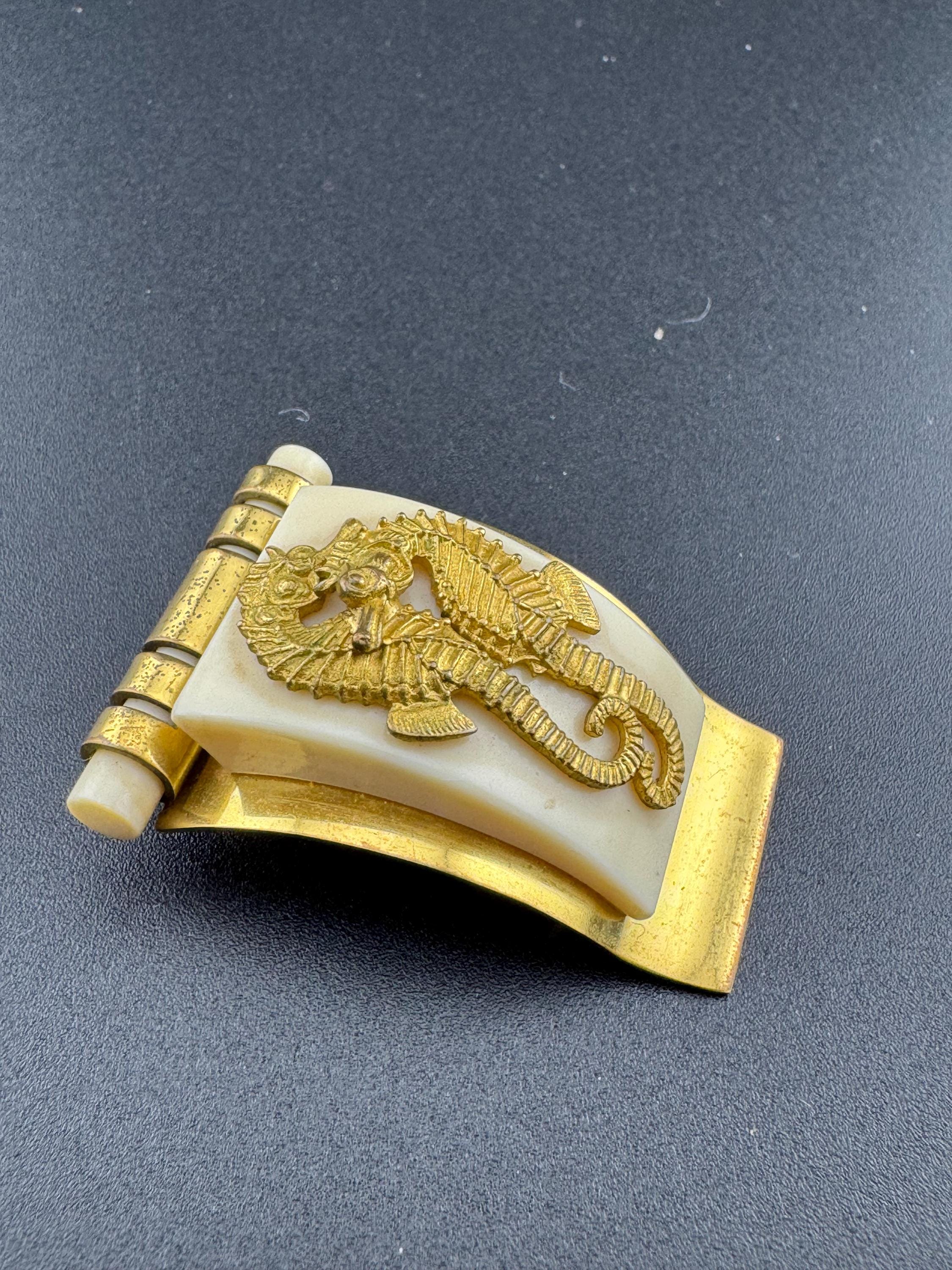 vintage Jean Painlevé French Bakelite and brass seahorse dress clip 1930s