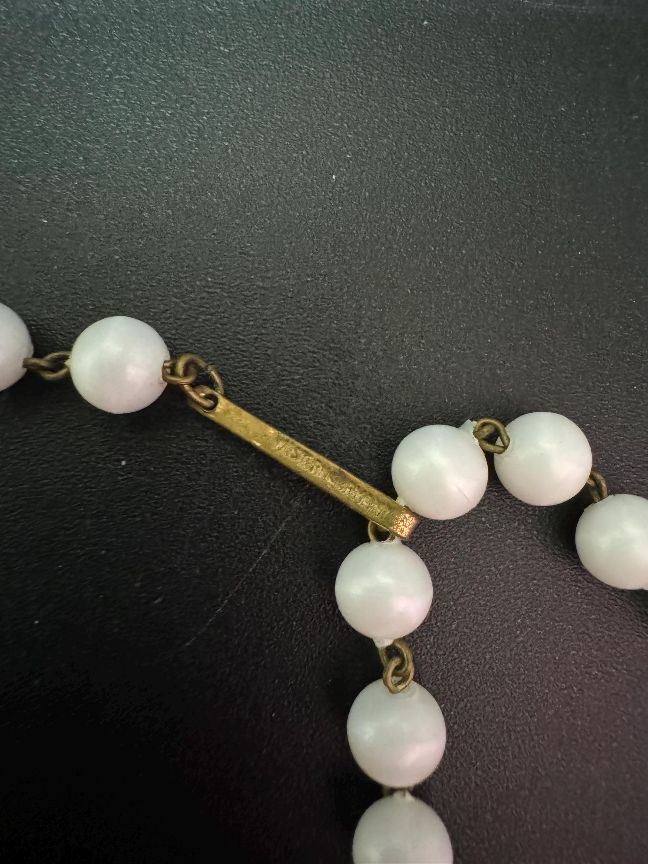 Signed western Germany white pearl used plastic gold panel link beaded necklace