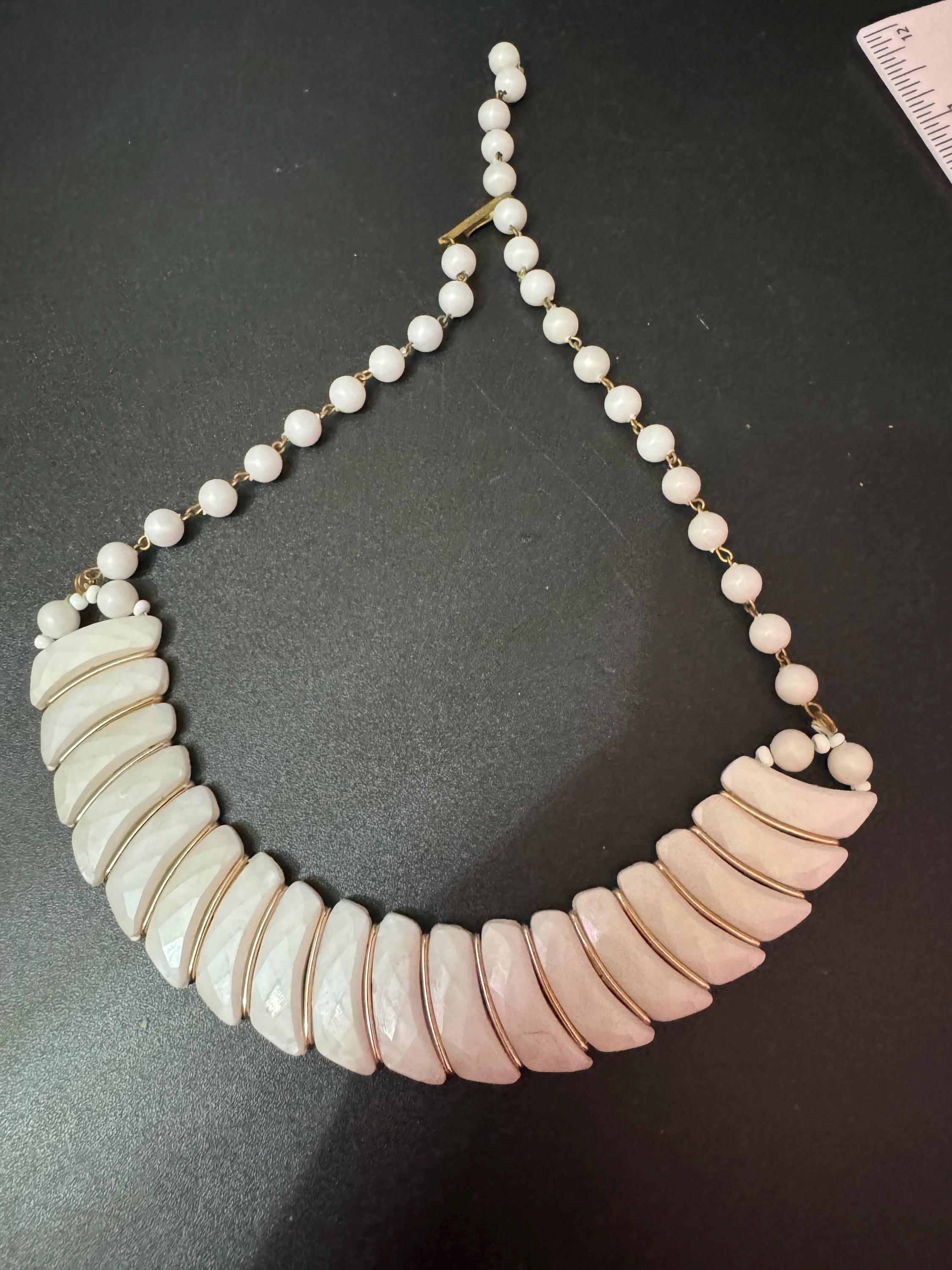 Signed western Germany white pearl used plastic gold panel link beaded necklace
