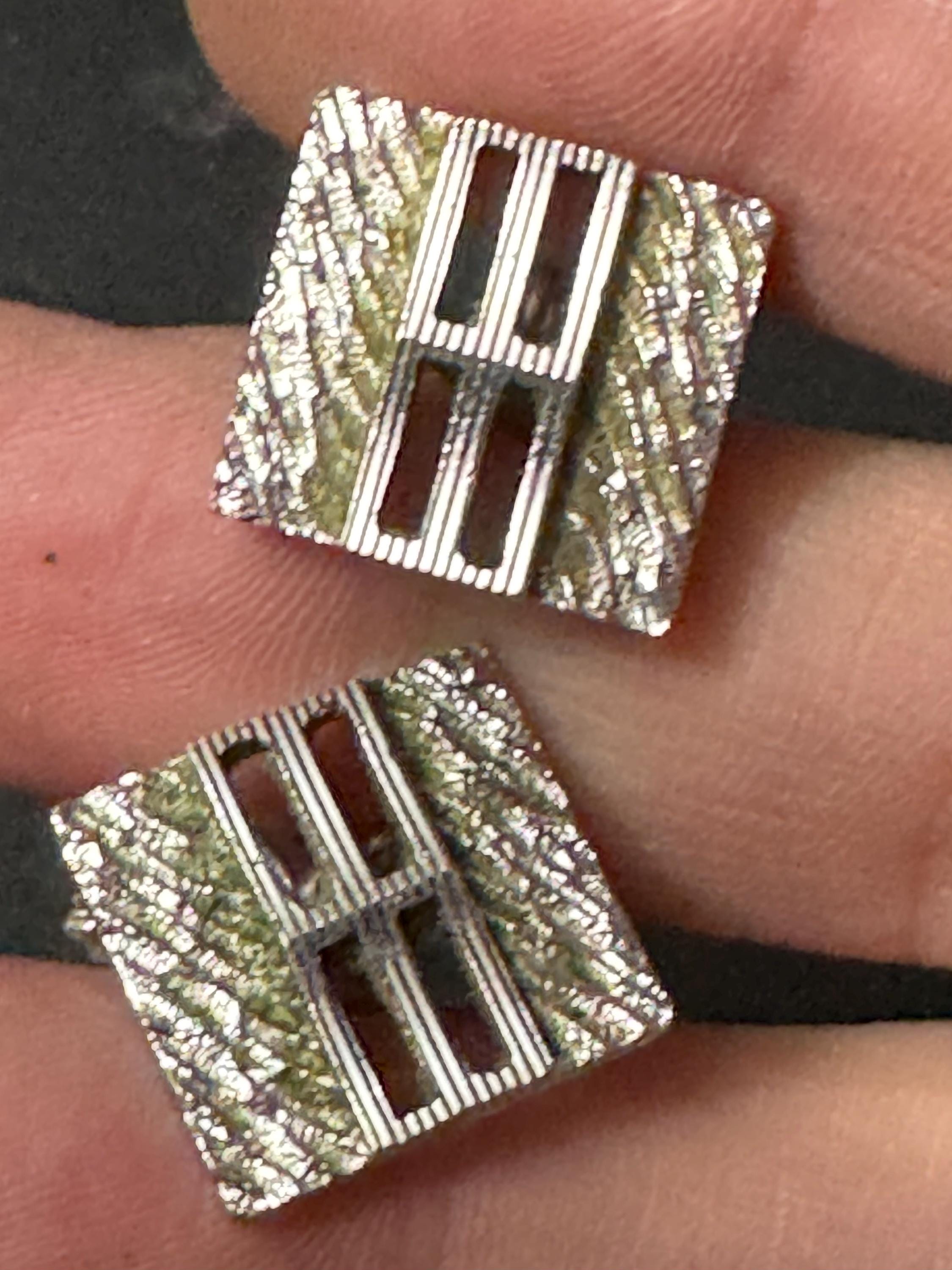Brutalist 1960s 1970s modernist chunky men’s silver tone cufflinks vintage