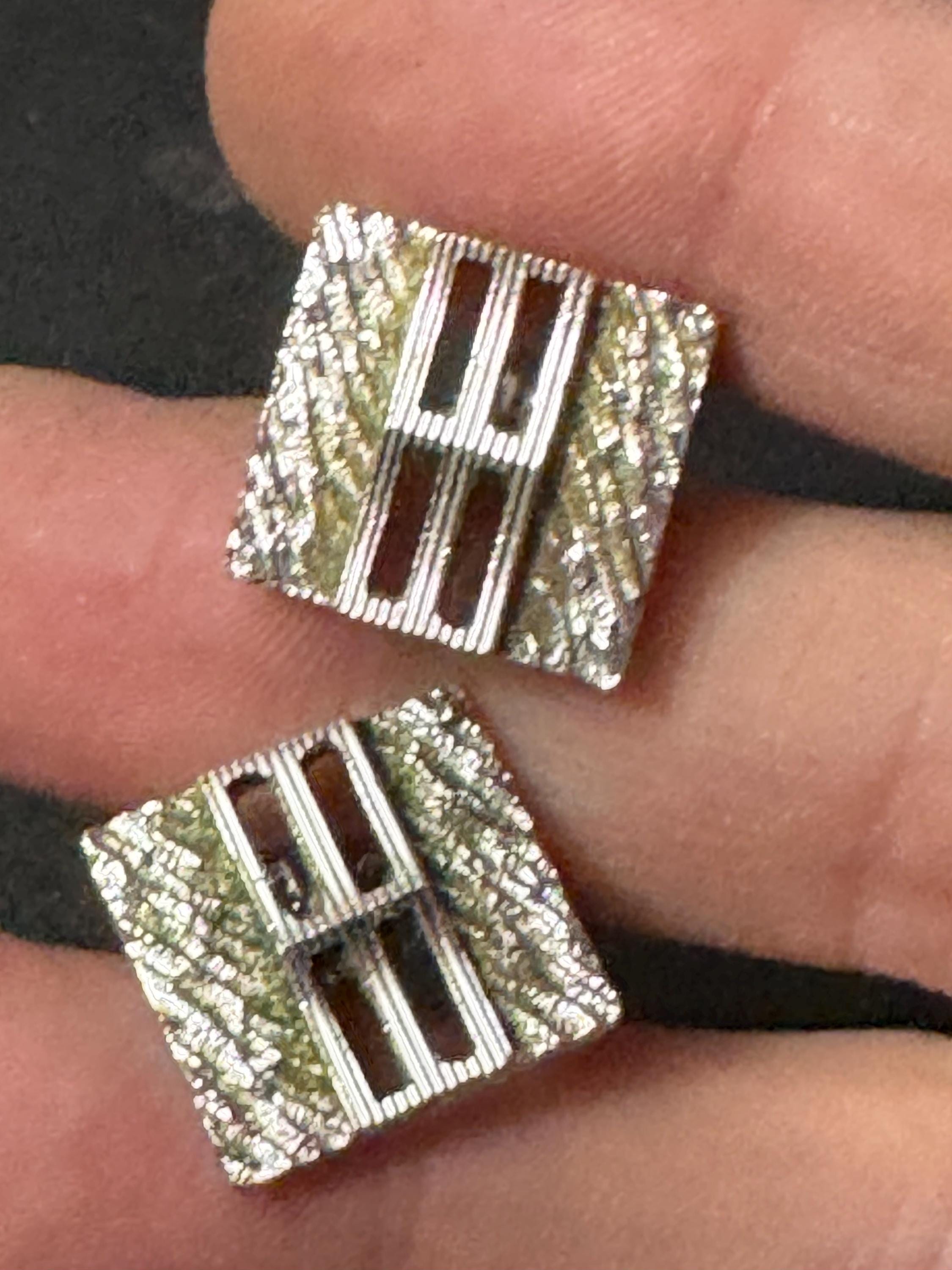 Brutalist 1960s 1970s modernist chunky men’s silver tone cufflinks vintage