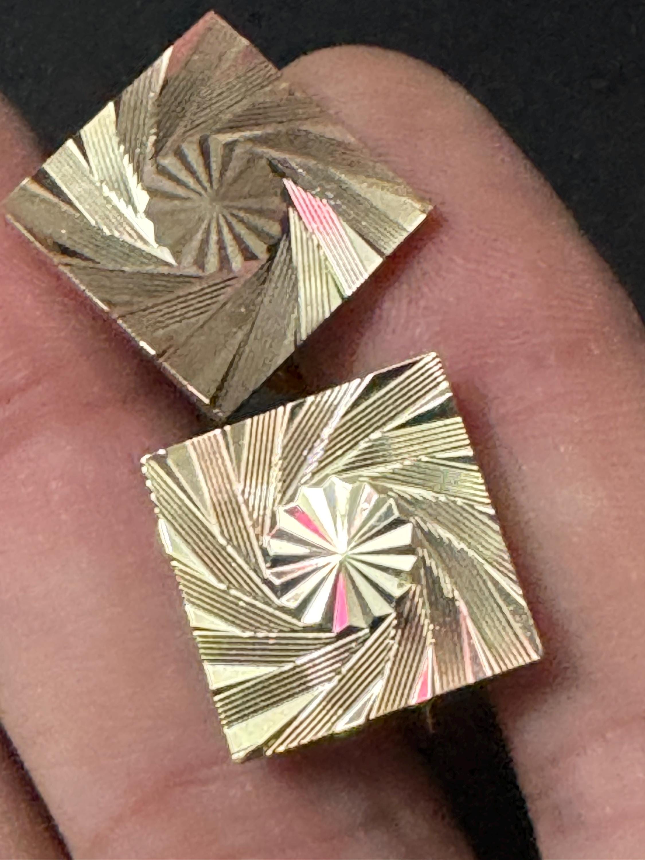 Vintage Brutalist 1960s 1970s modernist chunky men’s gold tone square cufflinks
