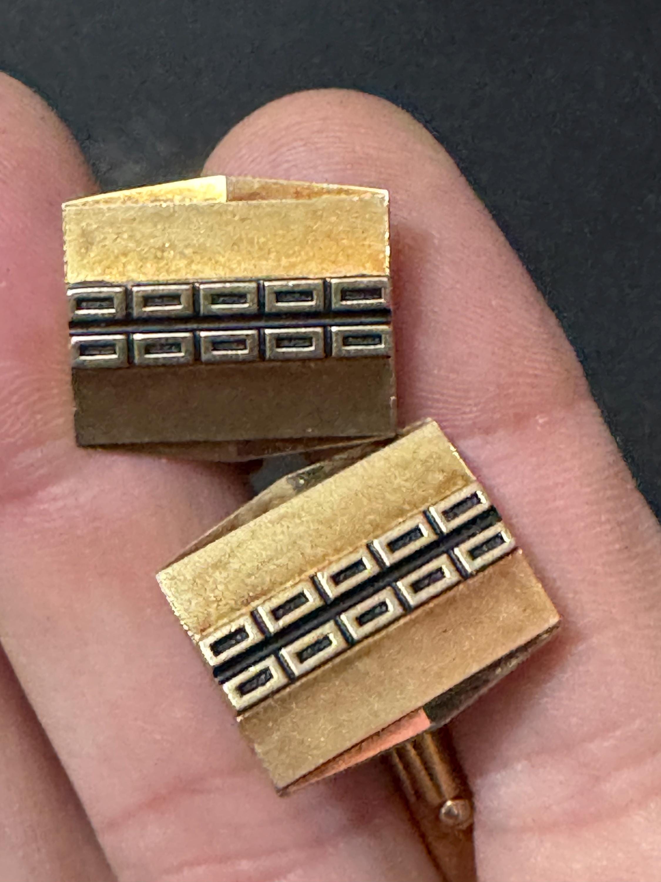 Vintage Brutalist 1960s 1970s modernist chunky men’s gold tone abstract geometric rectangular cufflinks