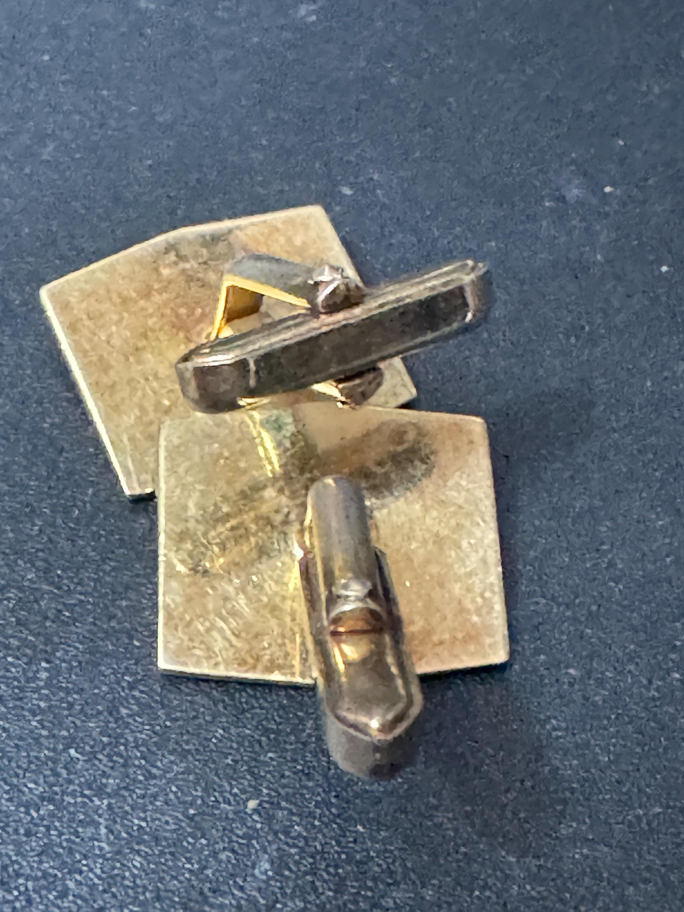 Vintage Brutalist 1960s 1970s modernist chunky men’s gold tone abstract geometric rectangular cufflinks