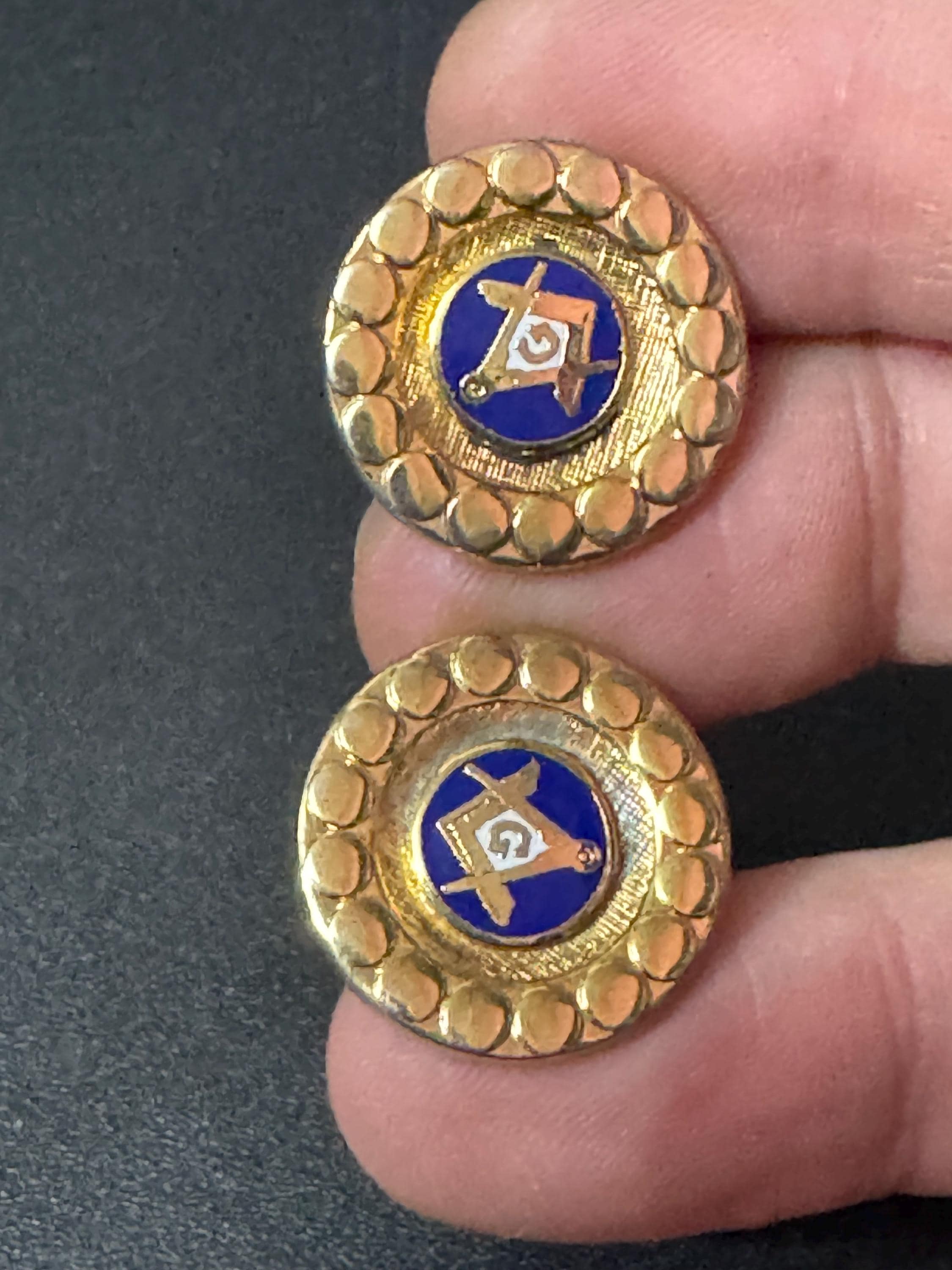 Masonic Vintage Brutalist 1960s 1970s modernist chunky men’s gold tone round cufflinks