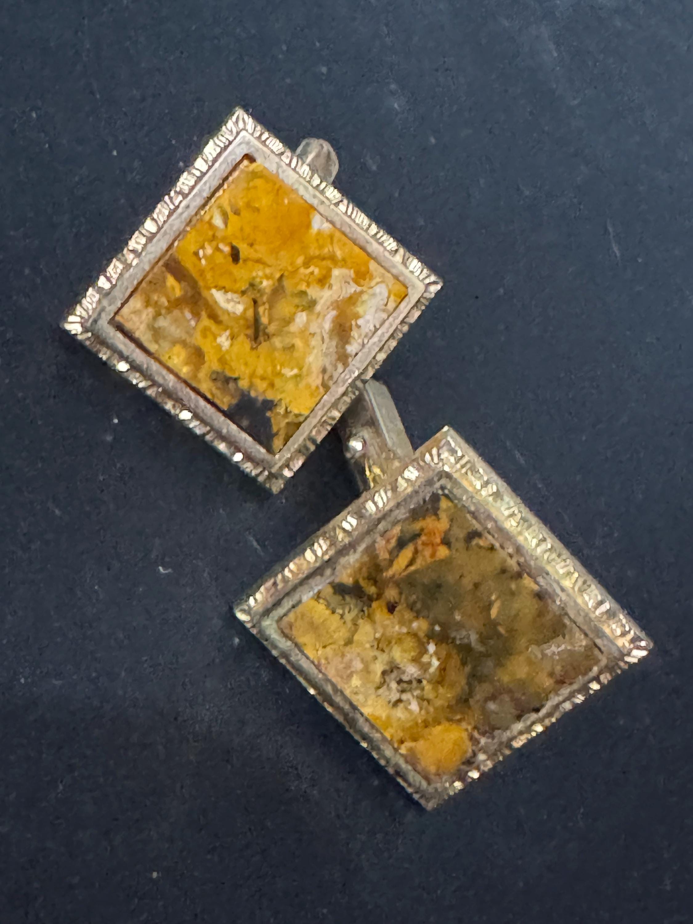 Vintage Brutalist 1960s 1970s large modernist brown marble men’s gold tone square cufflinks