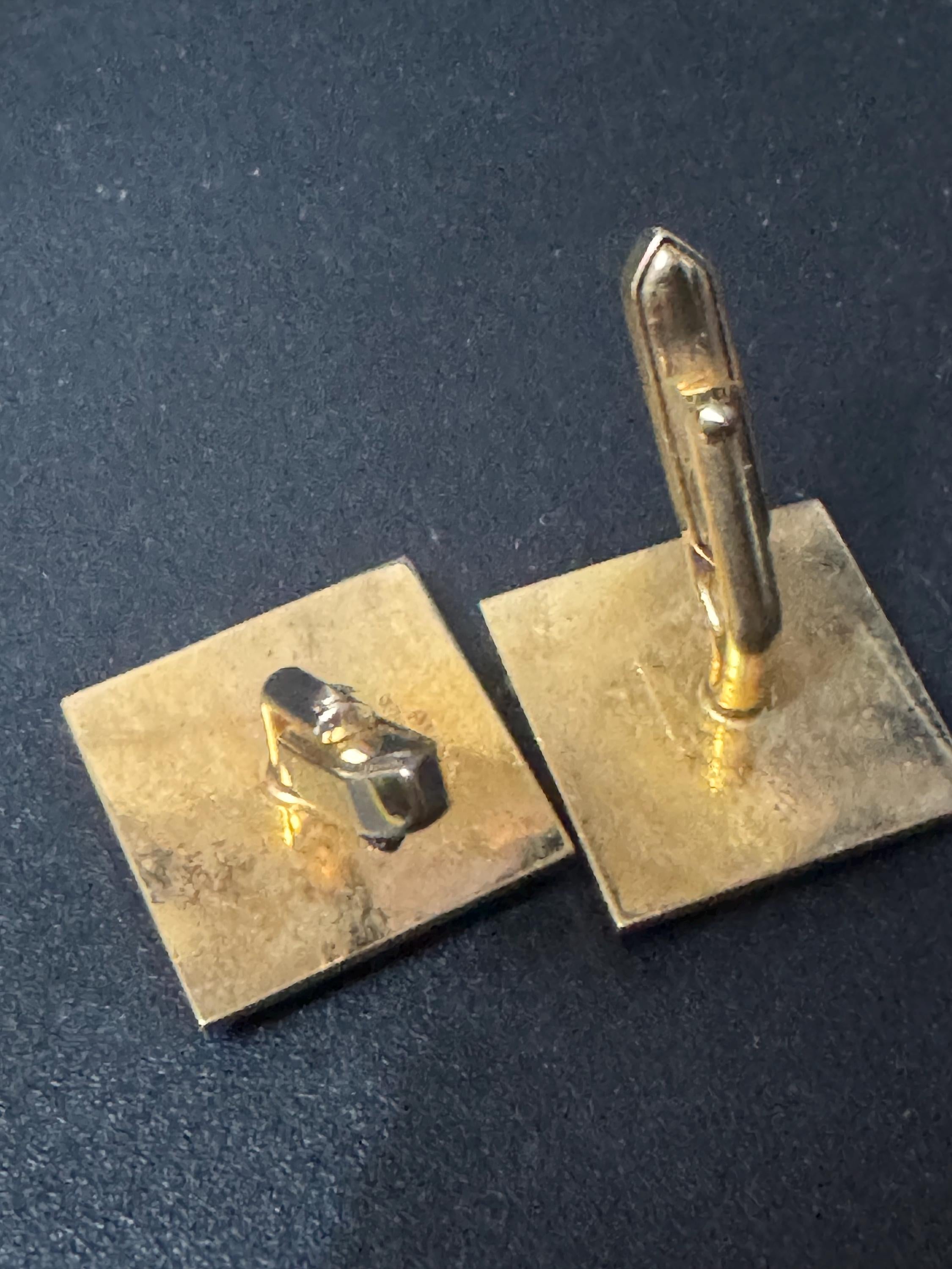 Vintage Brutalist 1960s 1970s large modernist brown marble men’s gold tone square cufflinks