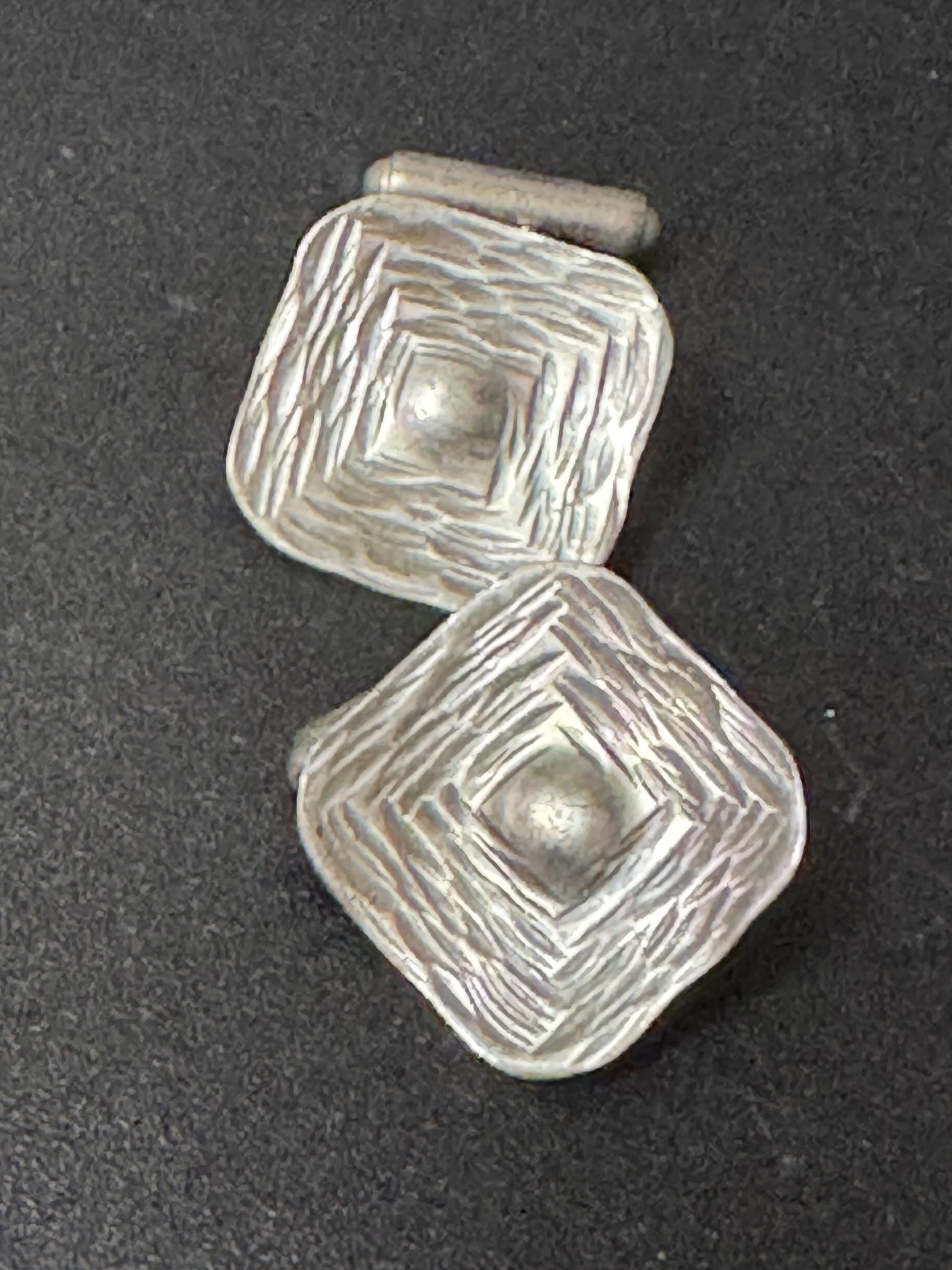 mid century modernist vintage etched steel silver metal brutalist mens gents cufflinks 1970s