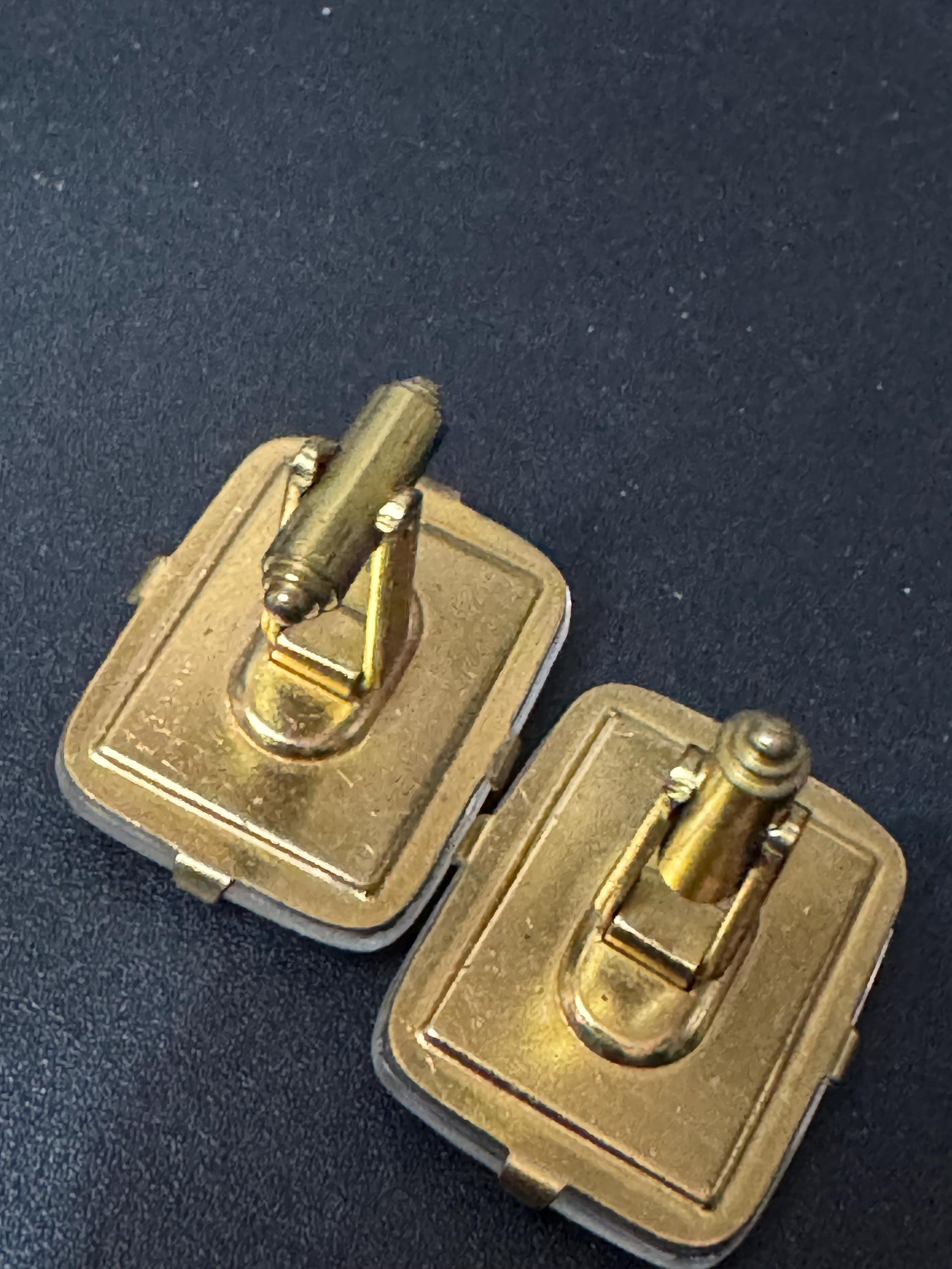 mid century modernist vintage gold tone novelty pin up girl Hollywood glamour portrait men’s cufflinks