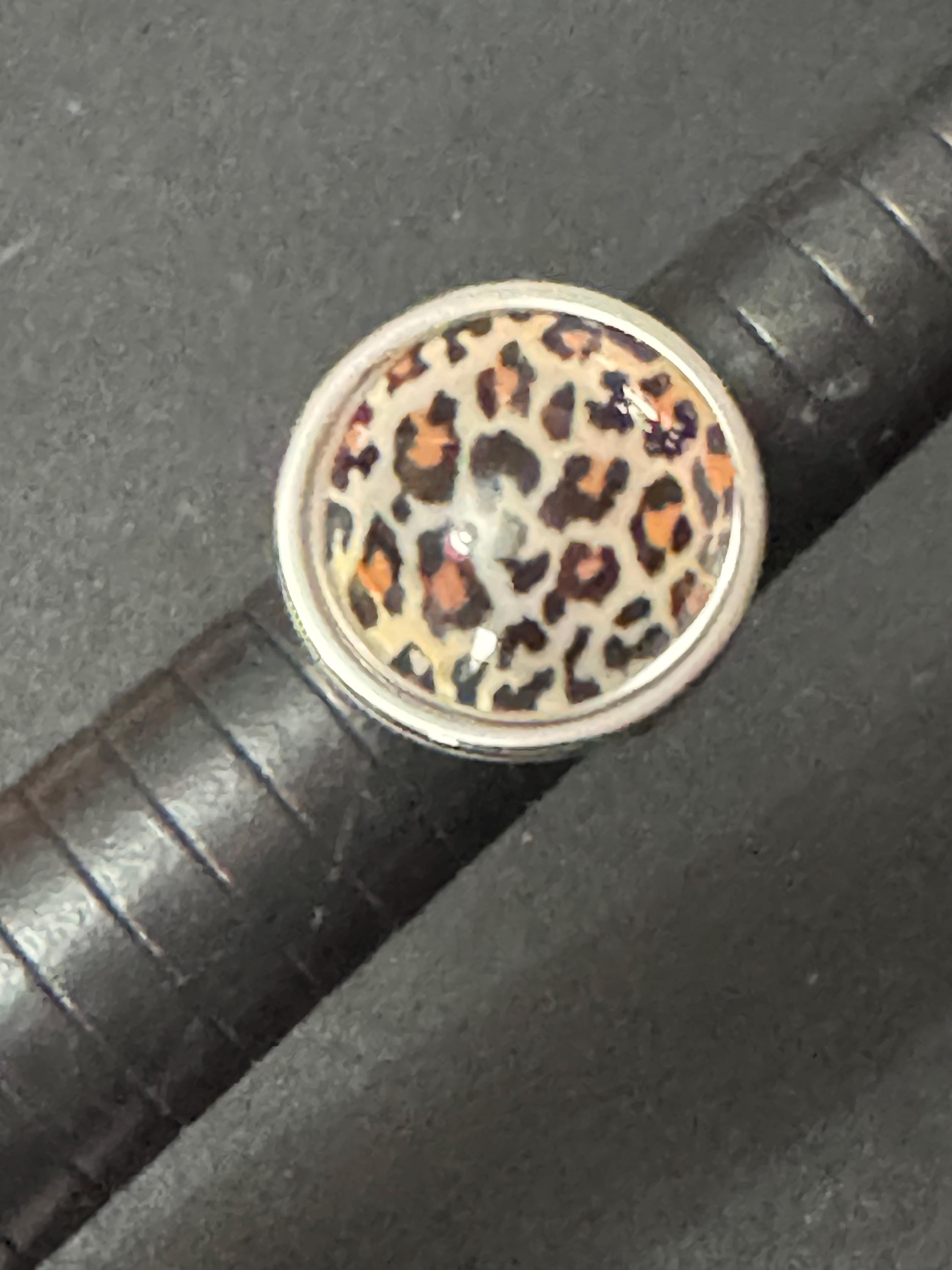 Adjustable Oversized 25mm bezel set Leopard print ring stainless steel, non Tarnish glass cabochon