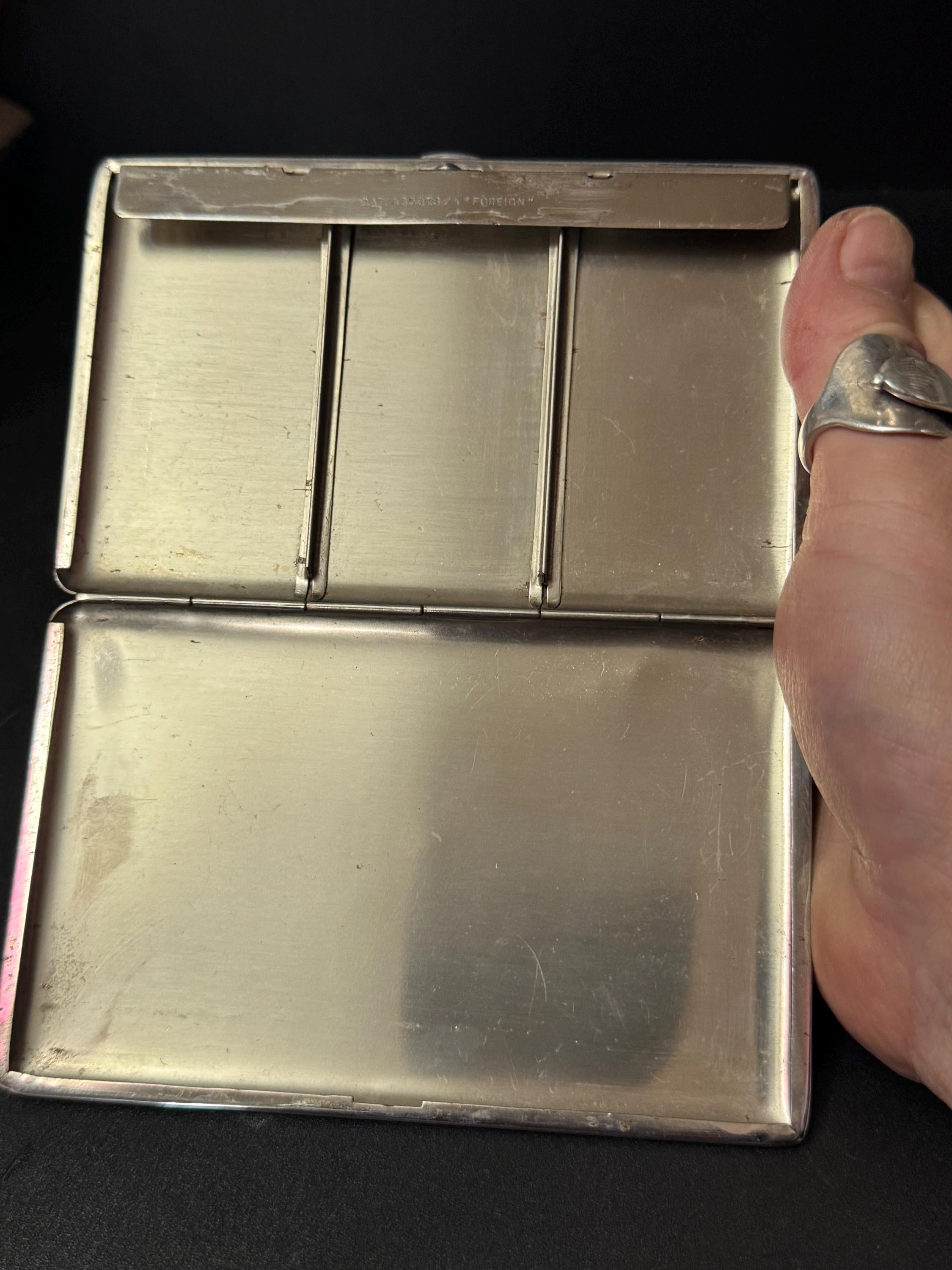 Vintage Cigarette Case Art Deco Silver Tone Metal engine turned gilt lined pocket jacket business card holder
