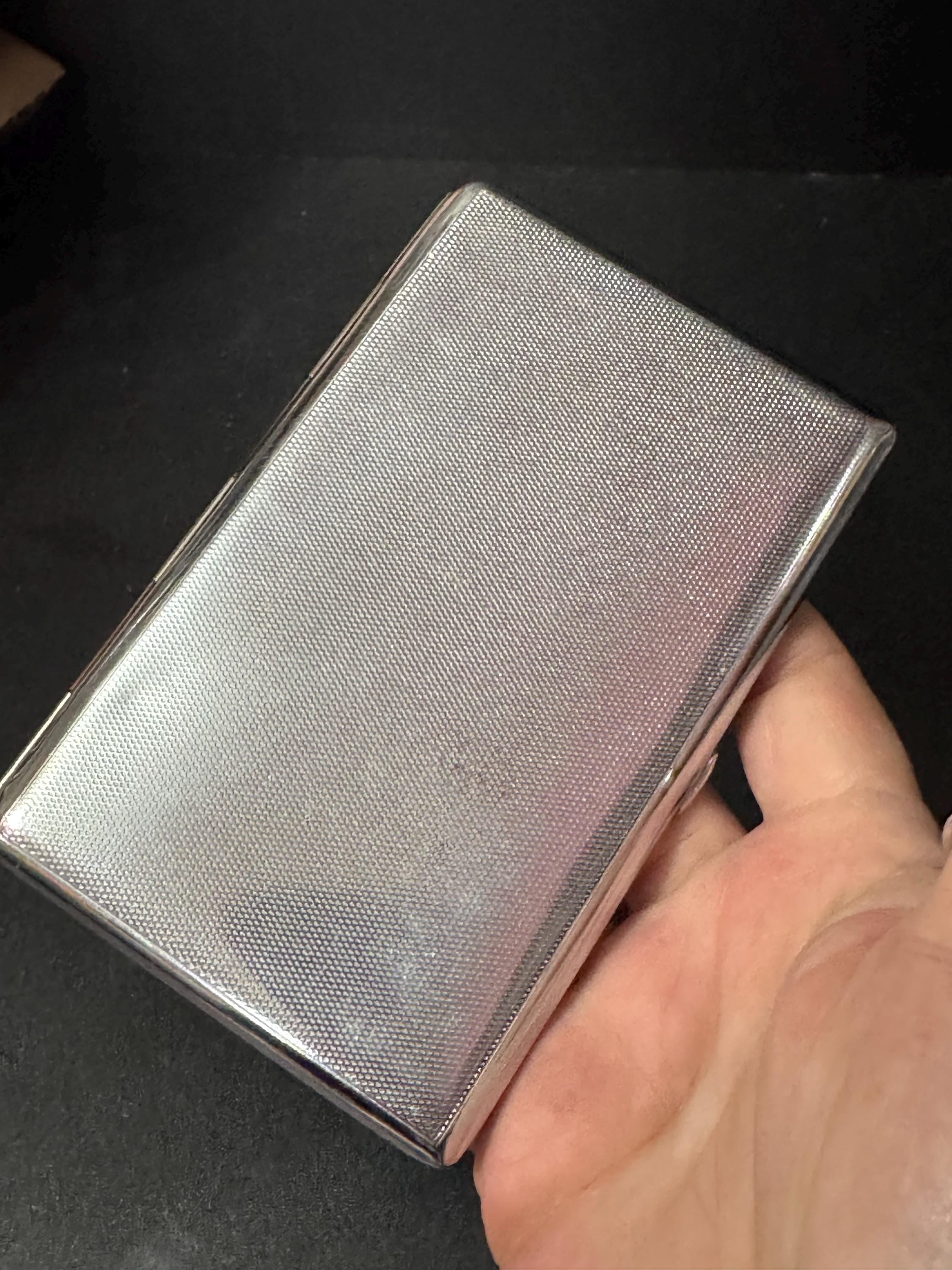 Vintage Cigarette Case Art Deco Silver Tone Metal engine turned gilt lined pocket jacket business card holder