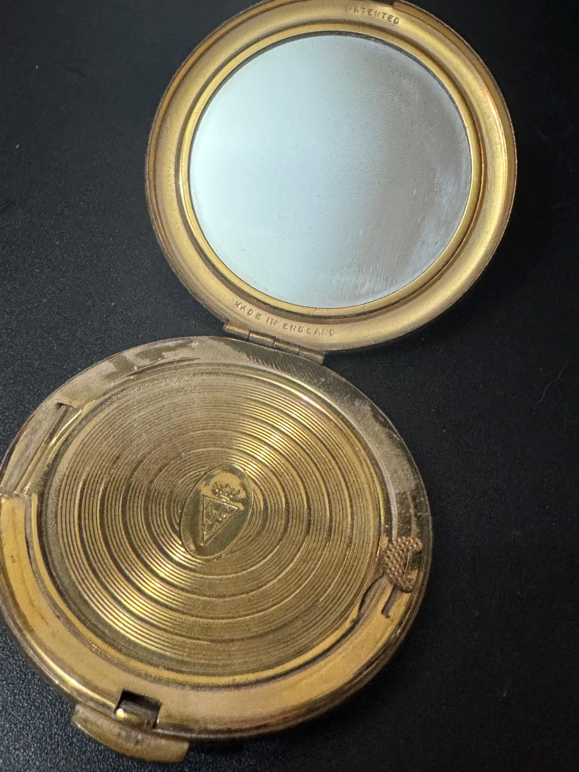 Small KIGU Vintage floral roses gold tone powder compact mirror with sifter mid century cosmetics case