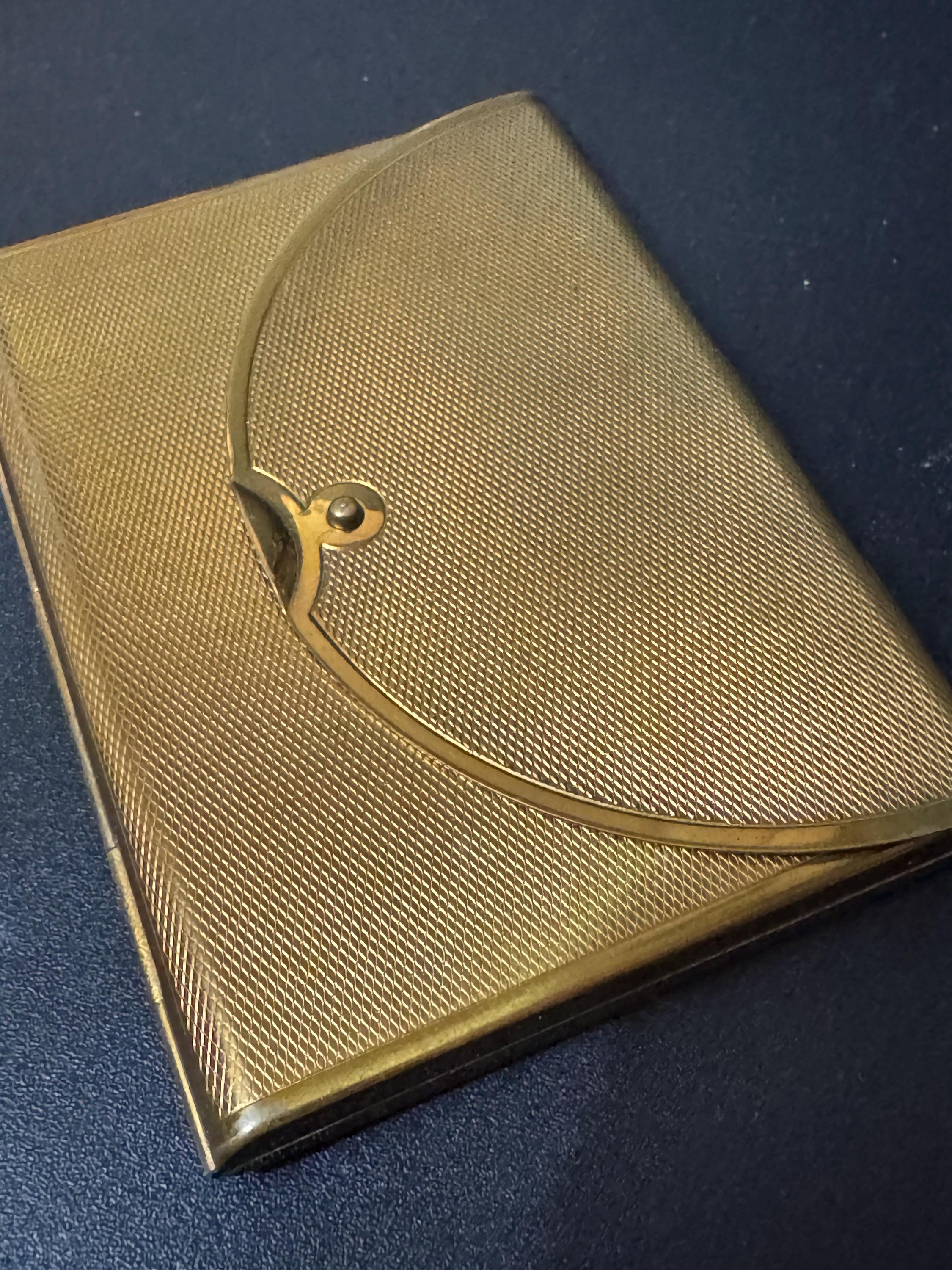 Vintage Cosmetics signed COTY gold tone novelty envelope powder compact case with mirror mid century