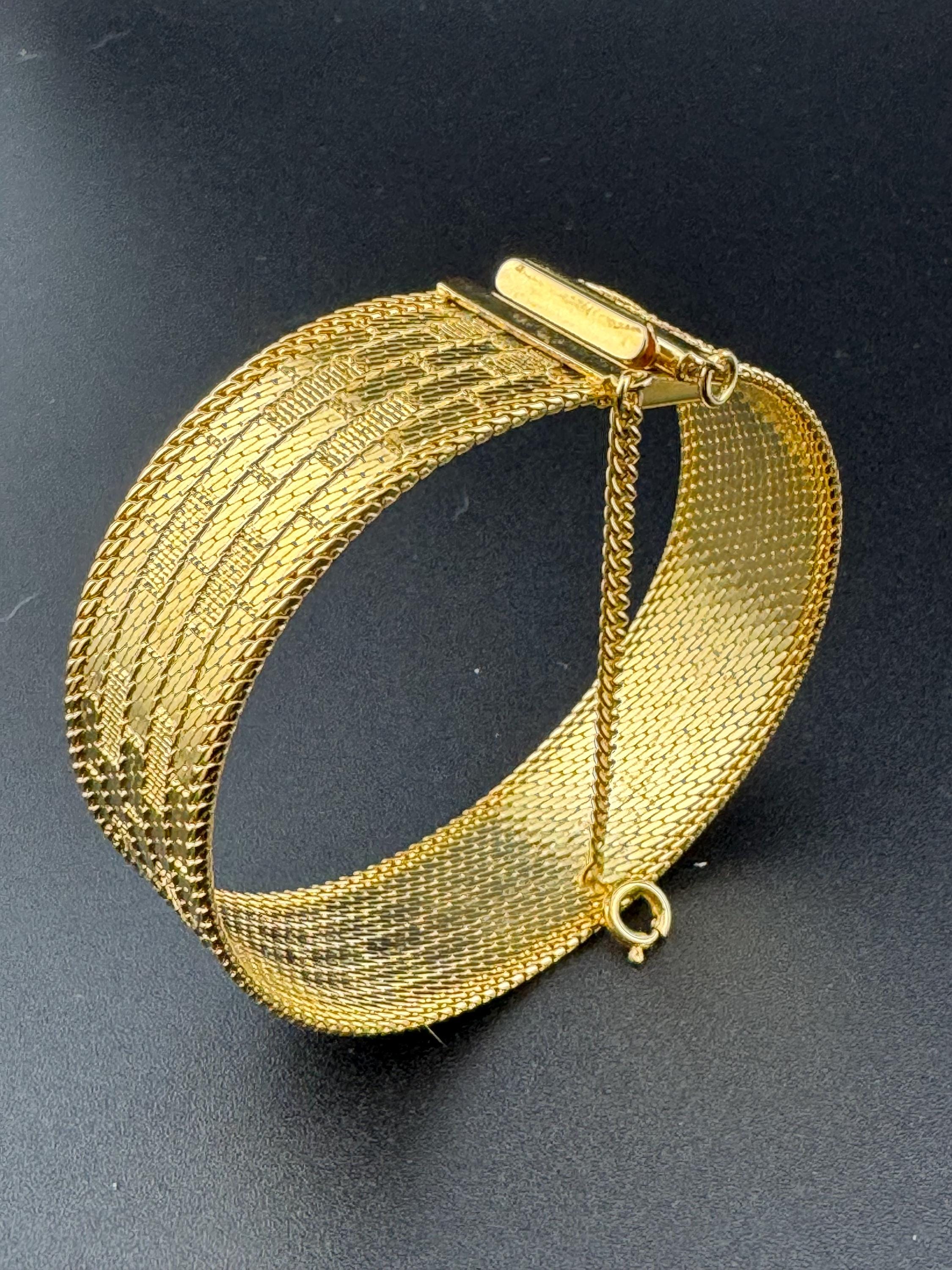True Vintage pristine gold plated 18mm wide mesh flat link brickwork bangle bracelet 18.5cm long old shop stock