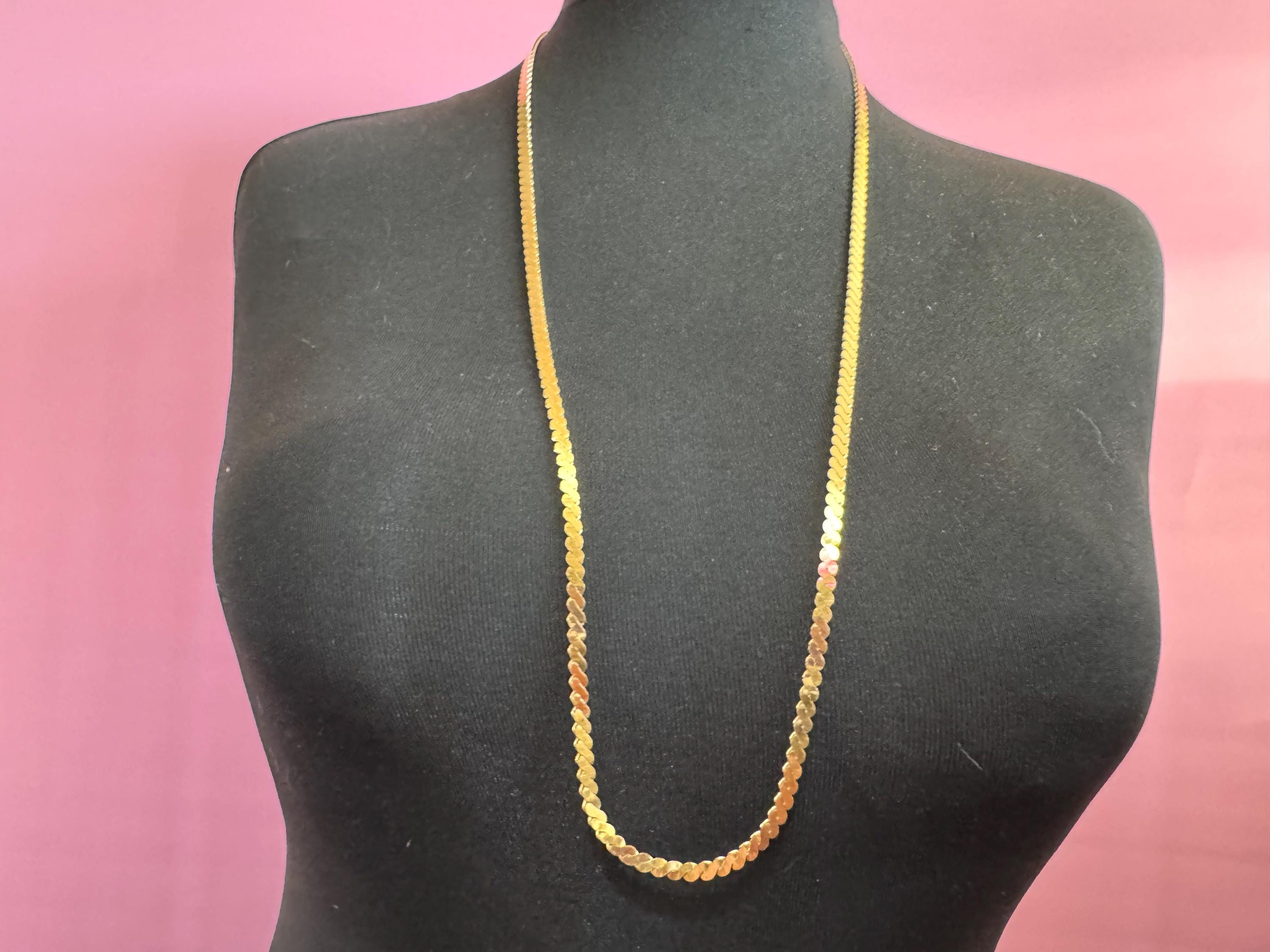 90cm 27” High end vintage gold plated long thick wide serpentine chain plain layering necklace old shop stock