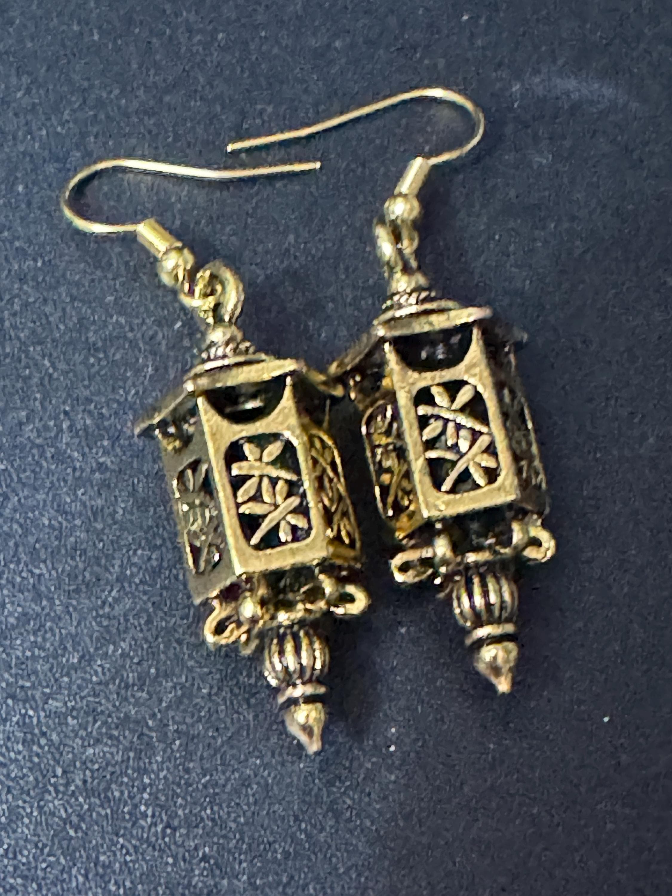 Chinese lantern gold tone drop charm earrings
