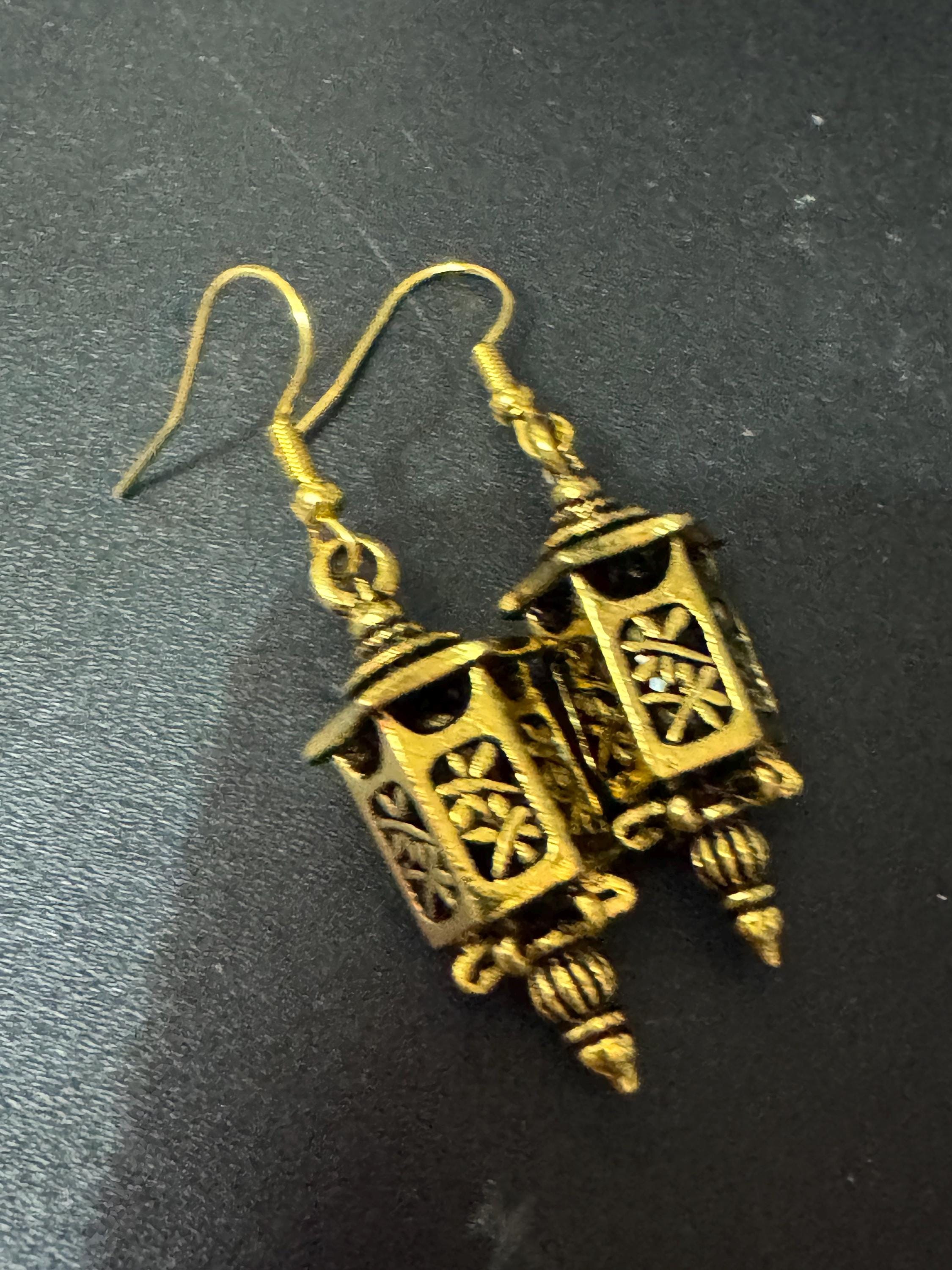 Chinese lantern gold tone drop charm earrings