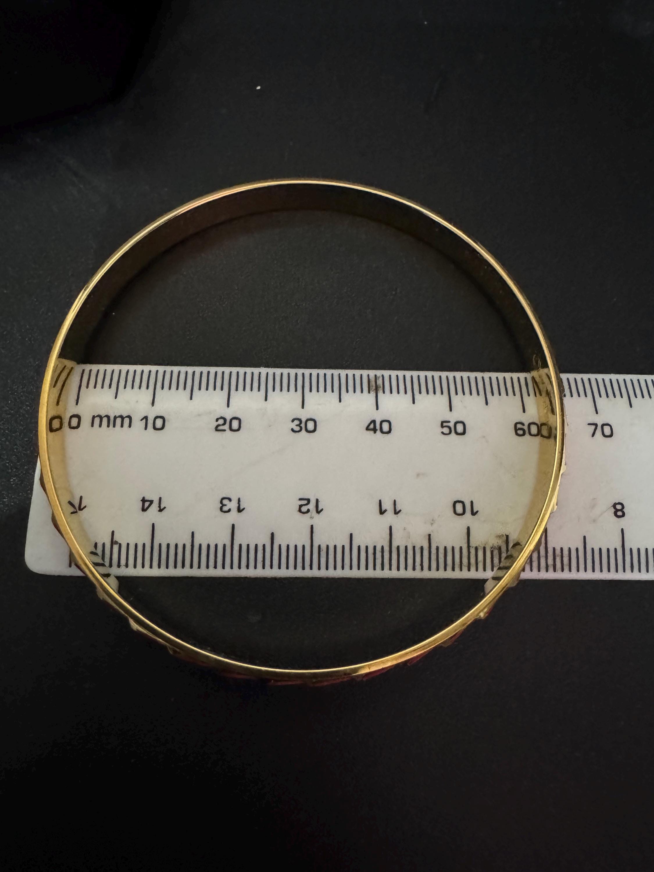Signed Napier gold plated bright red enamel geometric bangle bracelet vintage 6mm boxed