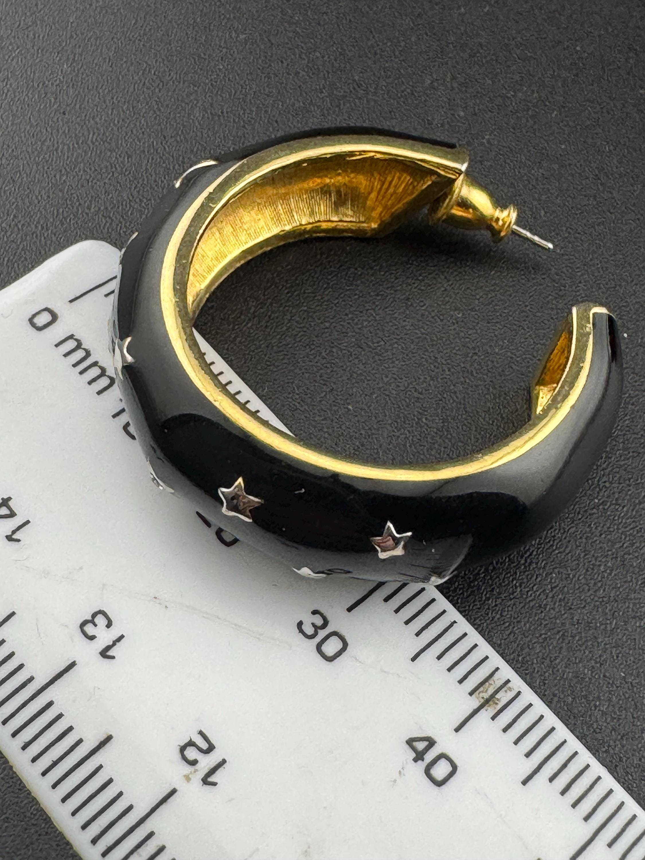 Y2K Black enamel stars with clear diamanté Earrings hoop studs earrings for pierced ears
