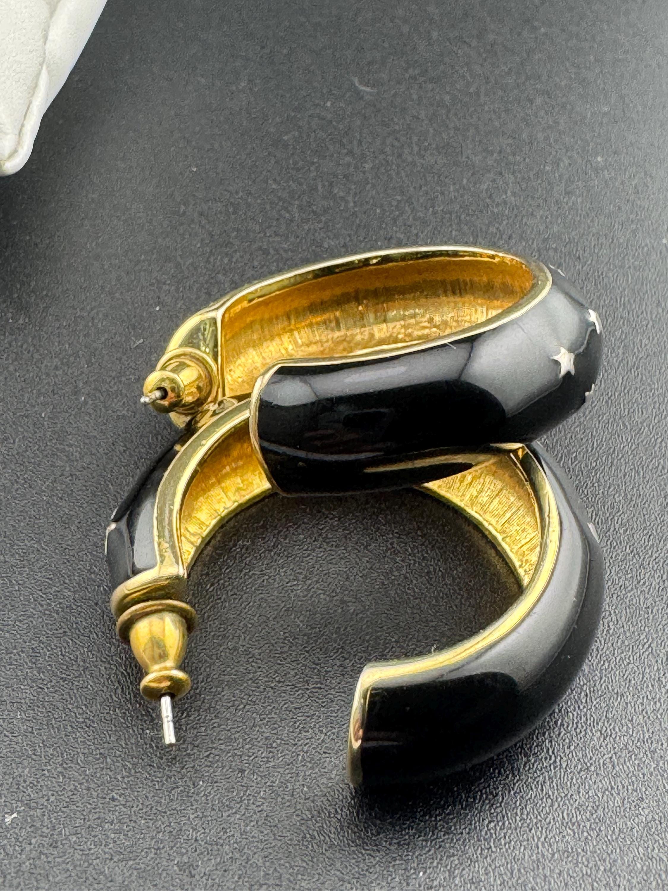 Y2K Black enamel stars with clear diamanté Earrings hoop studs earrings for pierced ears