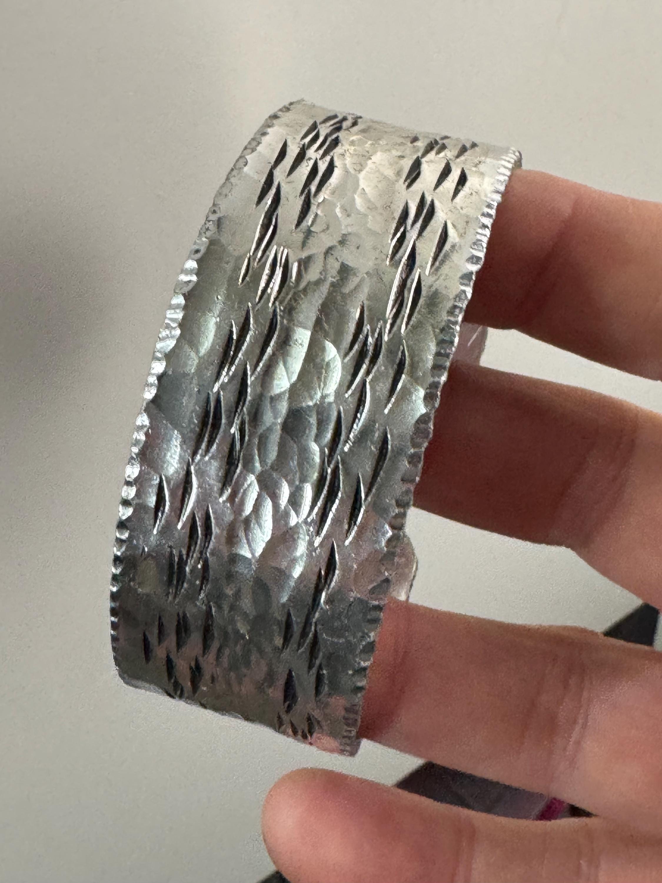 Super Vintage 1970s 2.75cm wide silver-tone  brutalist textured open cuff Bangle bracelet lightweight