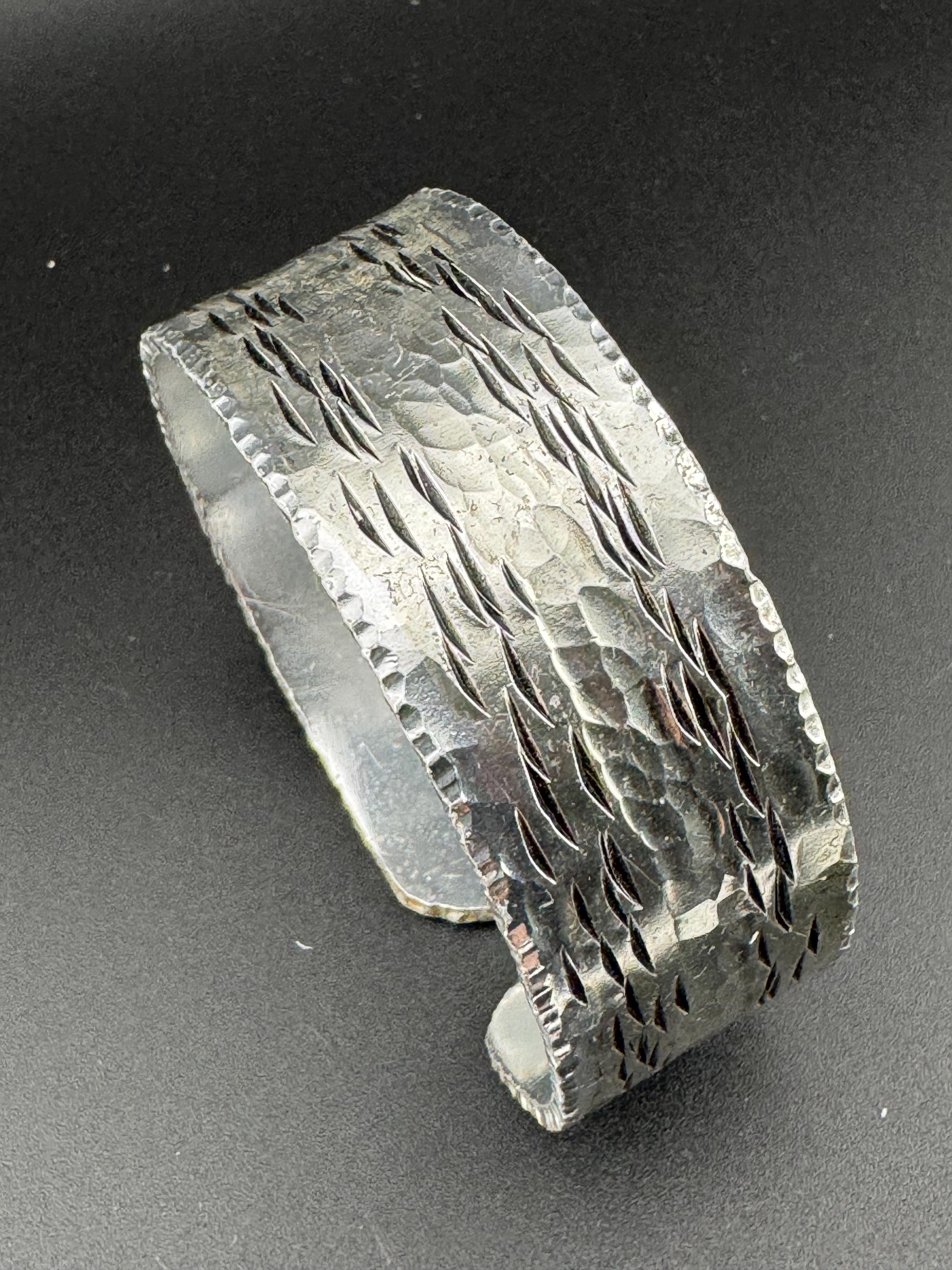 Super Vintage 1970s 2.75cm wide silver-tone  brutalist textured open cuff Bangle bracelet lightweight