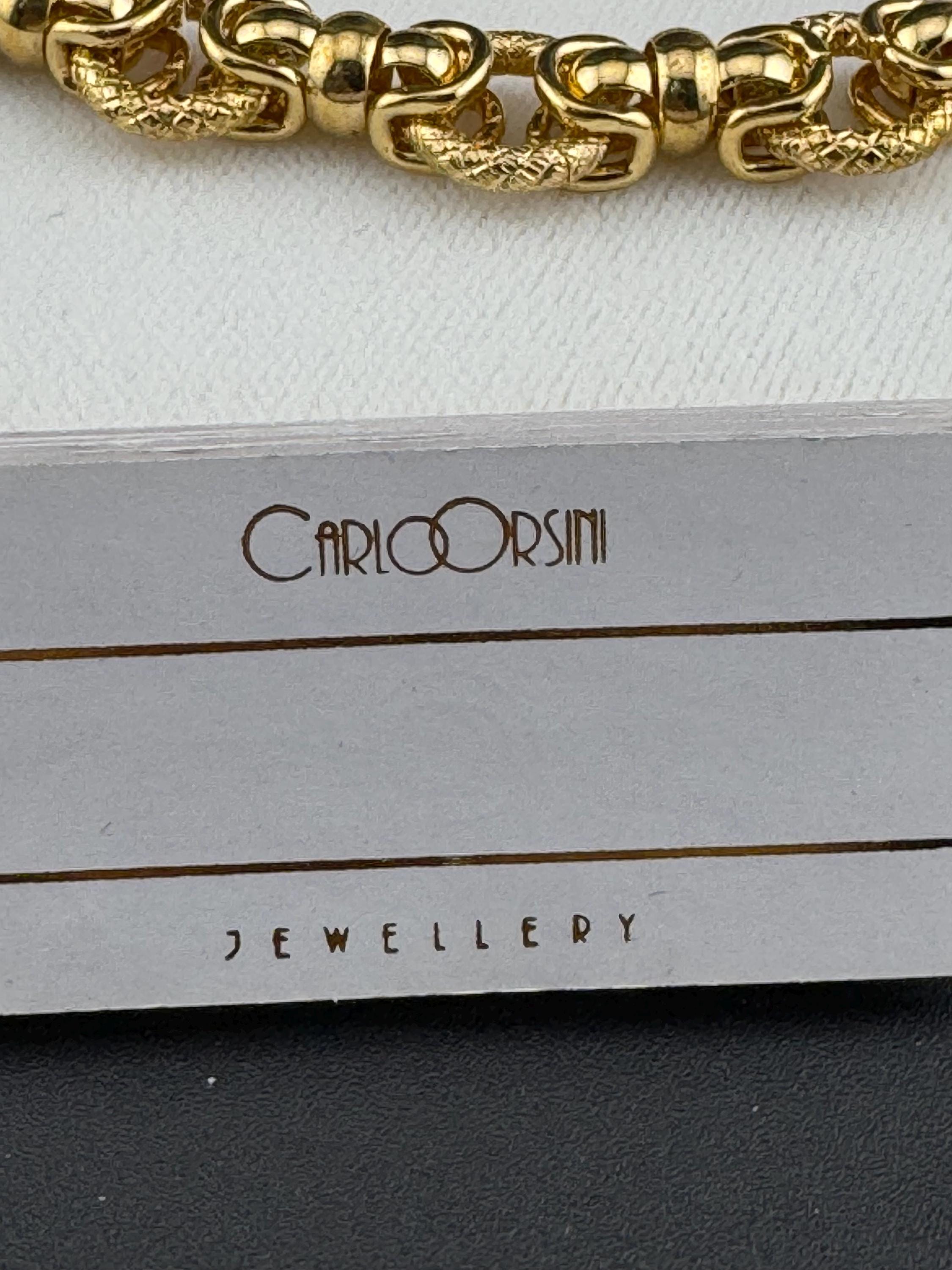 Retro 1980s Carlo Orsini boxed gold plated  ornate fancy link chunky necklace and matching bracelet jewellery set