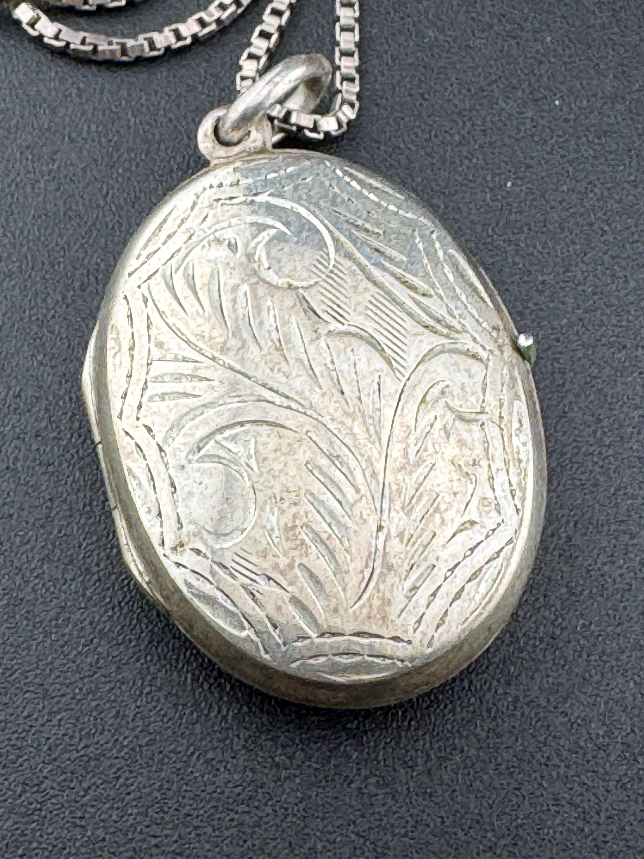 Vintage Engraved Sterling Silver Photo Locket Necklace: Memorial Keepsake