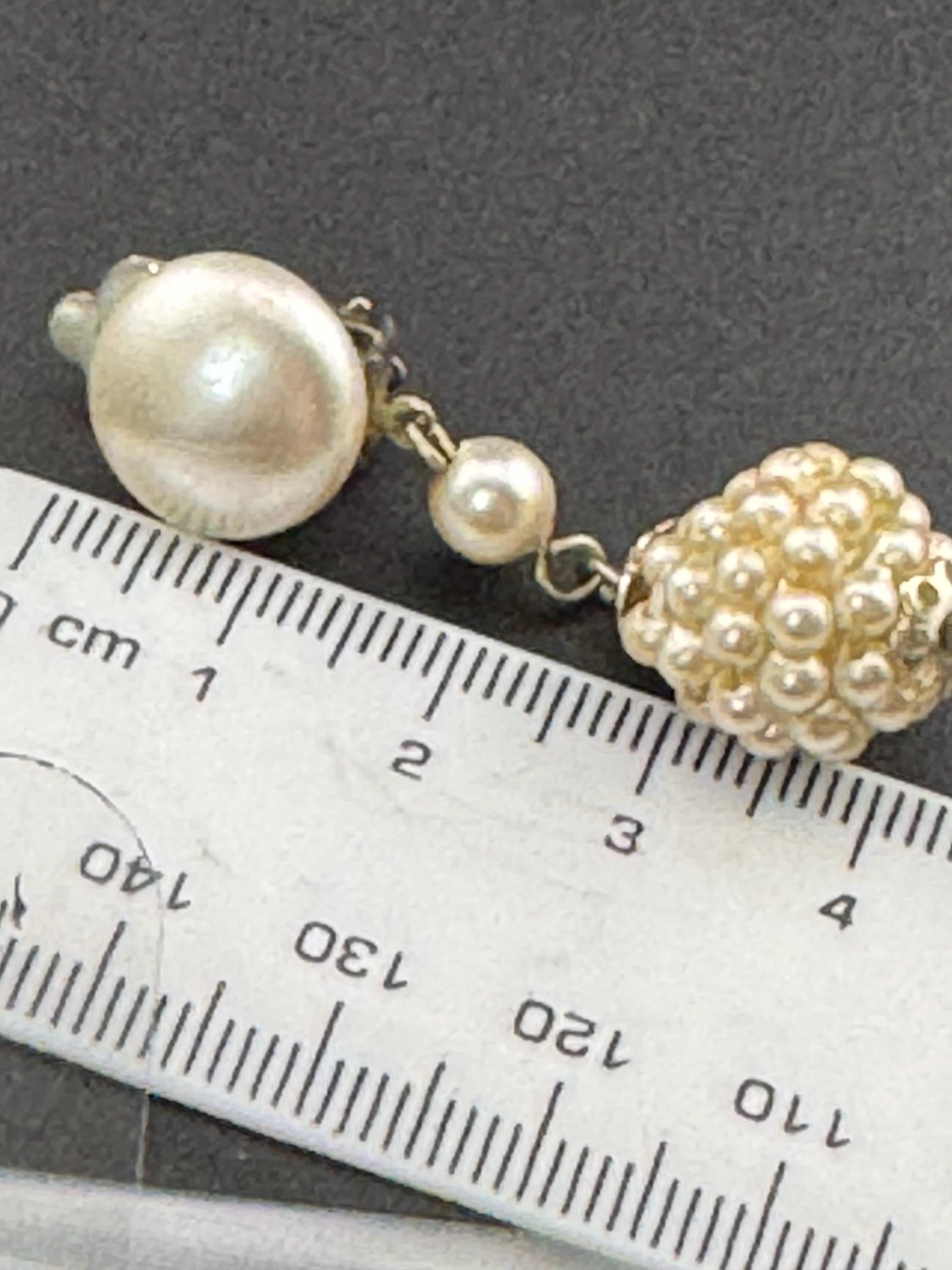 Signed HONG KONG Vintage cream faux pearl plastic beaded Cluster Clip On drop Earrings