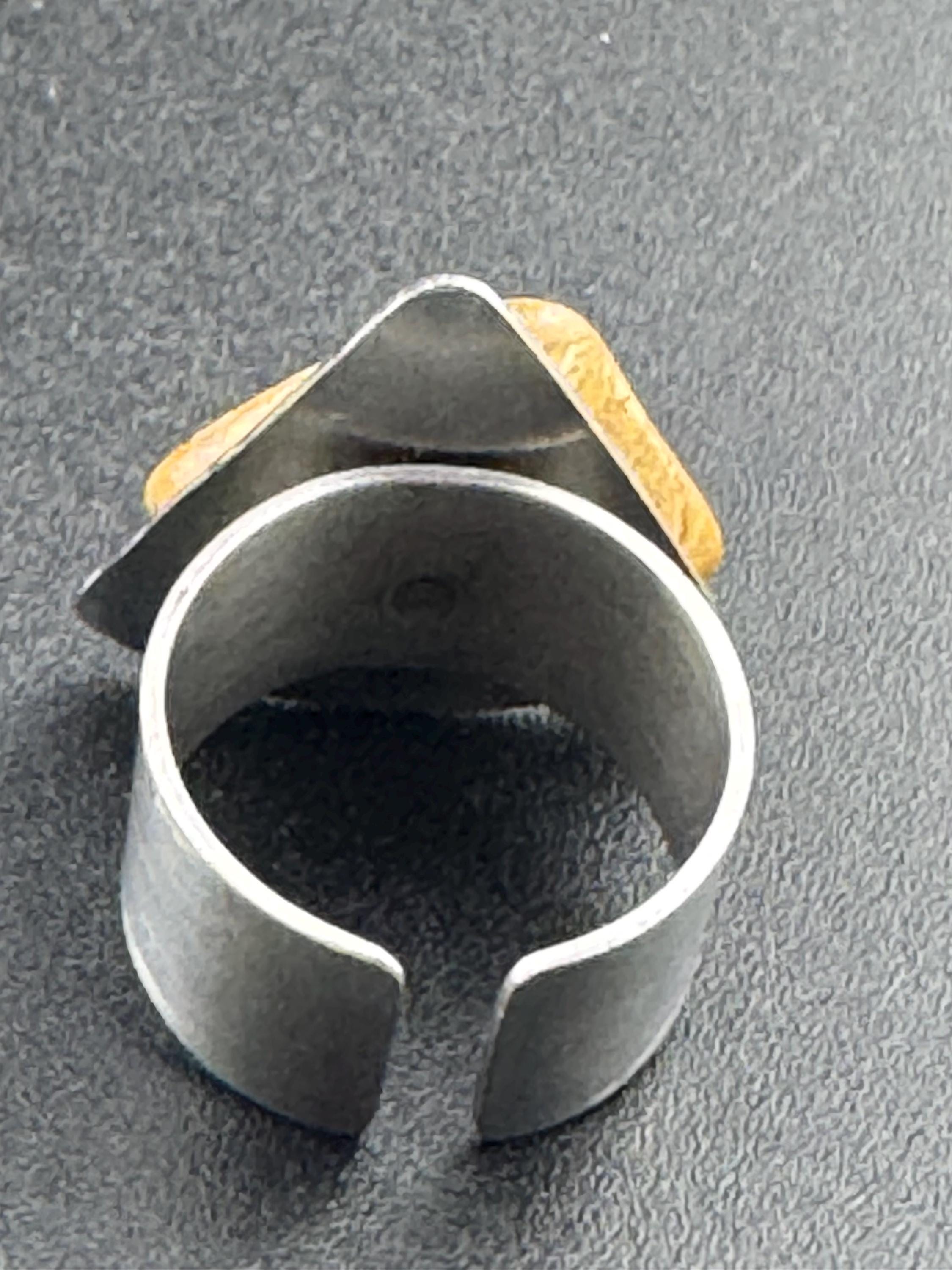 1970s vintage modernist stainless steel brown gemstone adjustable ring