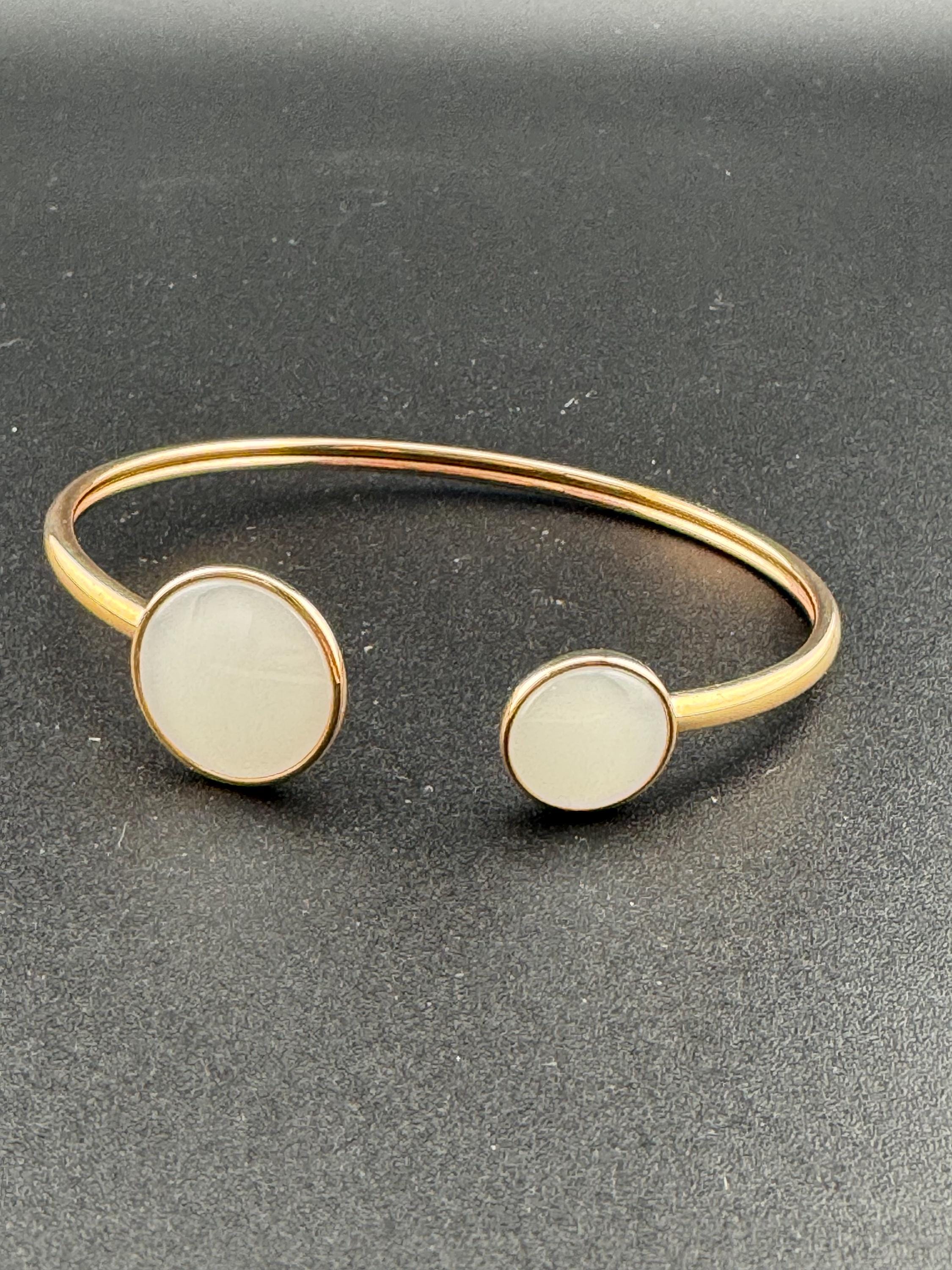 Signed Skagen Retro high end white cabochon end open bangle Scandinavian rose gold copper tone