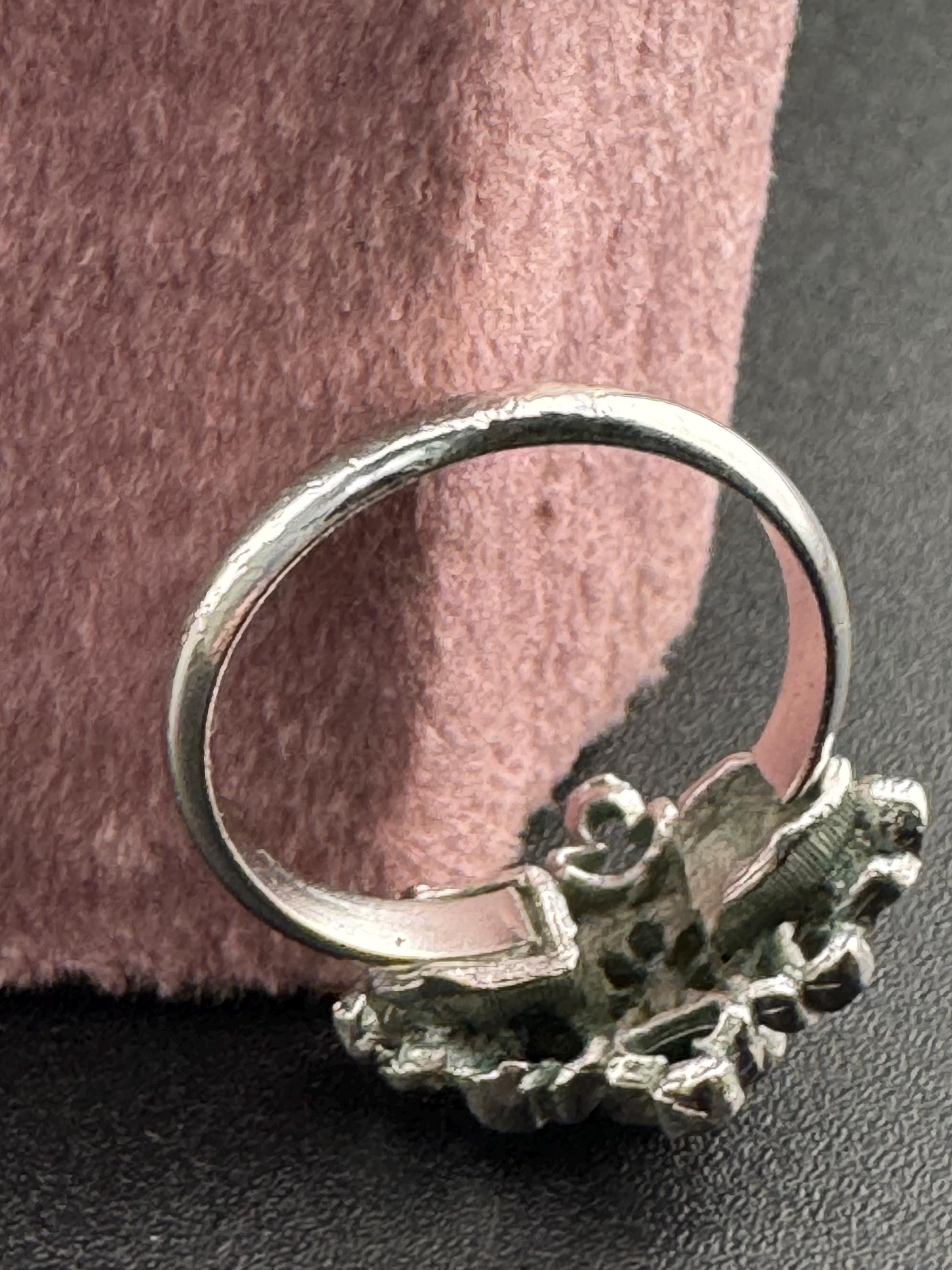 Sarah Coventry Silver Tone Cocktail Ring: Blue Rhinestone, Adjustable