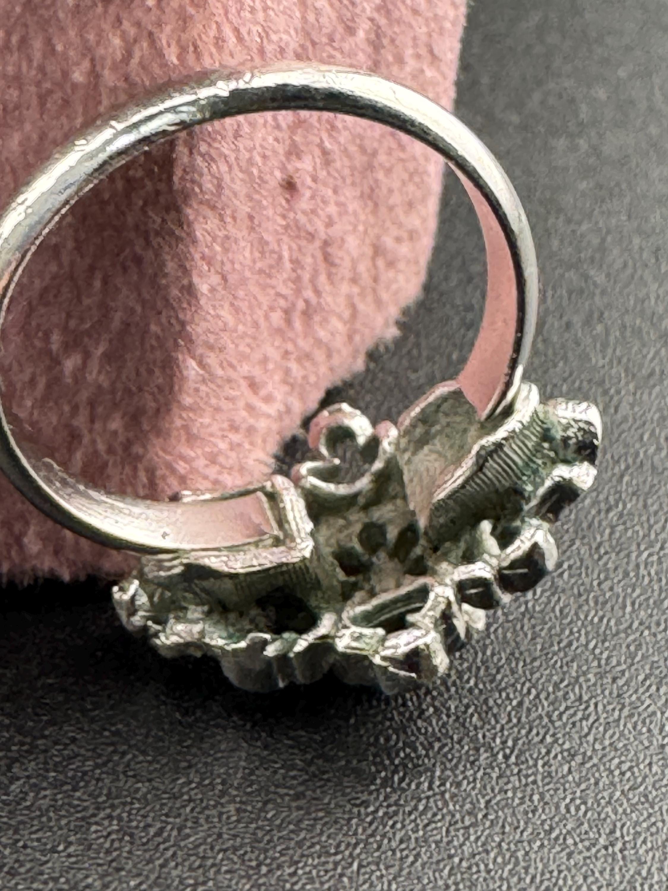 Sarah Coventry Silver Tone Cocktail Ring: Blue Rhinestone, Adjustable