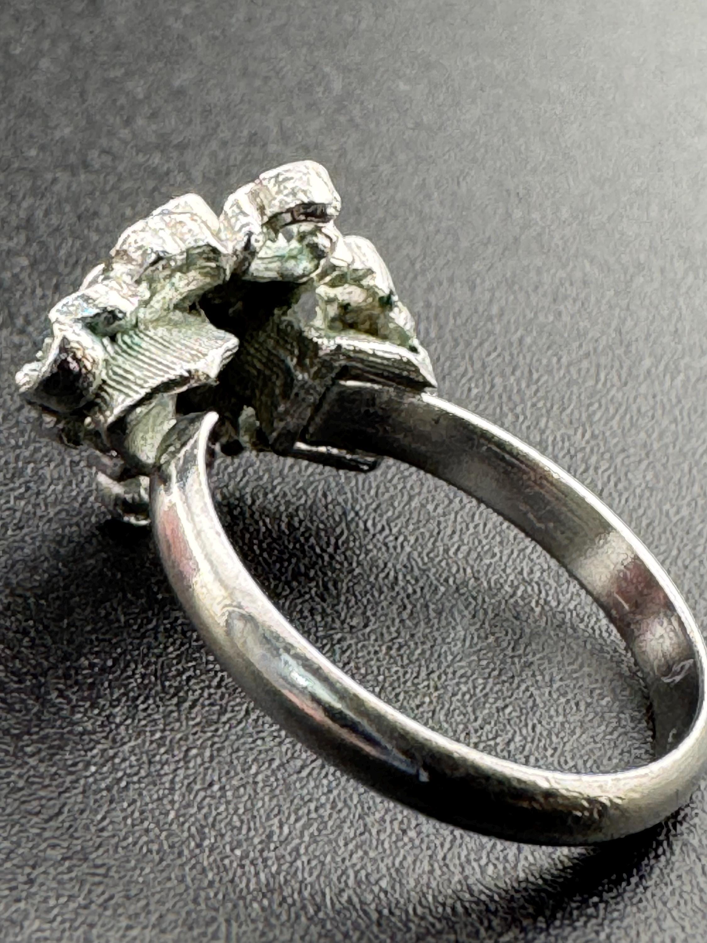 Sarah Coventry Silver Tone Cocktail Ring: Blue Rhinestone, Adjustable