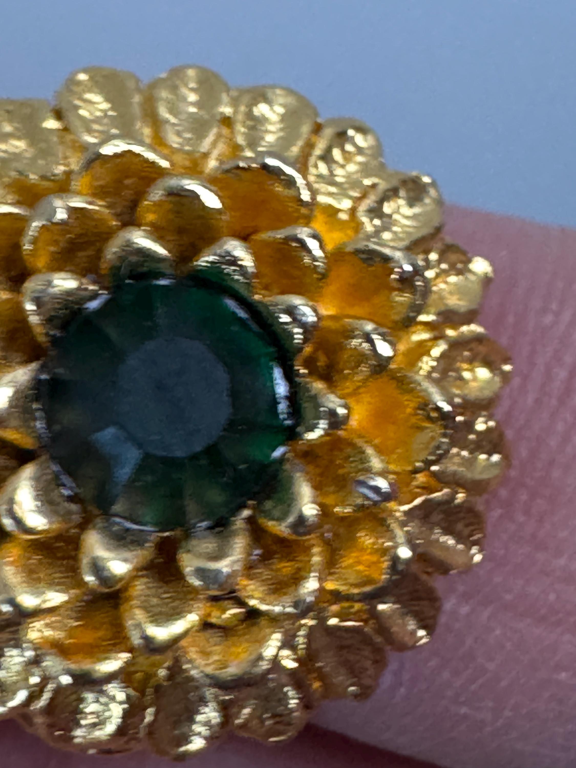 Dark Emerald green glass diamanté vintage cluster dress ring gold tone Adjustable mid century