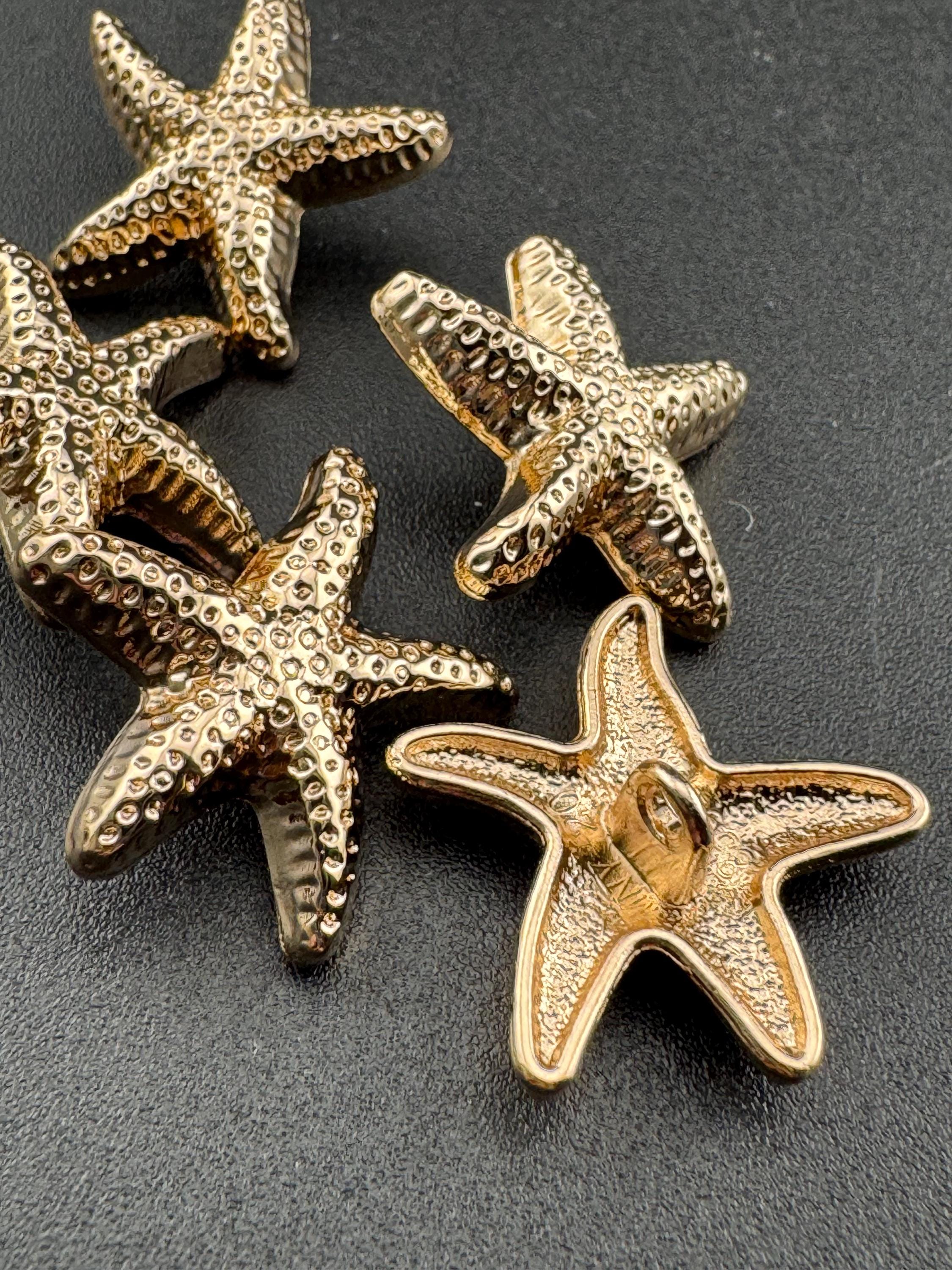 Pack of 5 20mm gold tone starfish buttons with metal shank nautical style