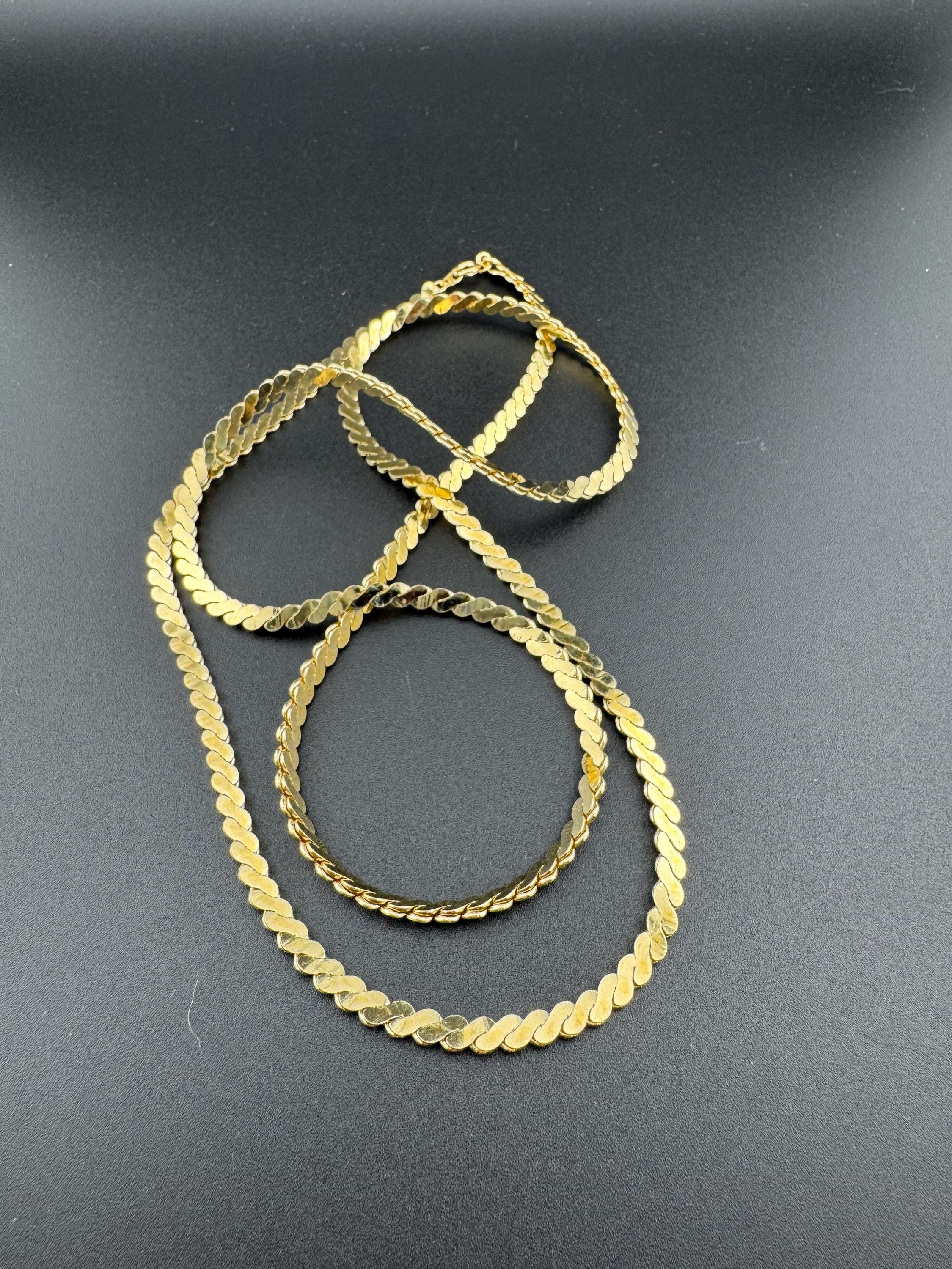 Vintage Gold Plated Serpentine Chain Necklace: 27" Long, Wide Layering