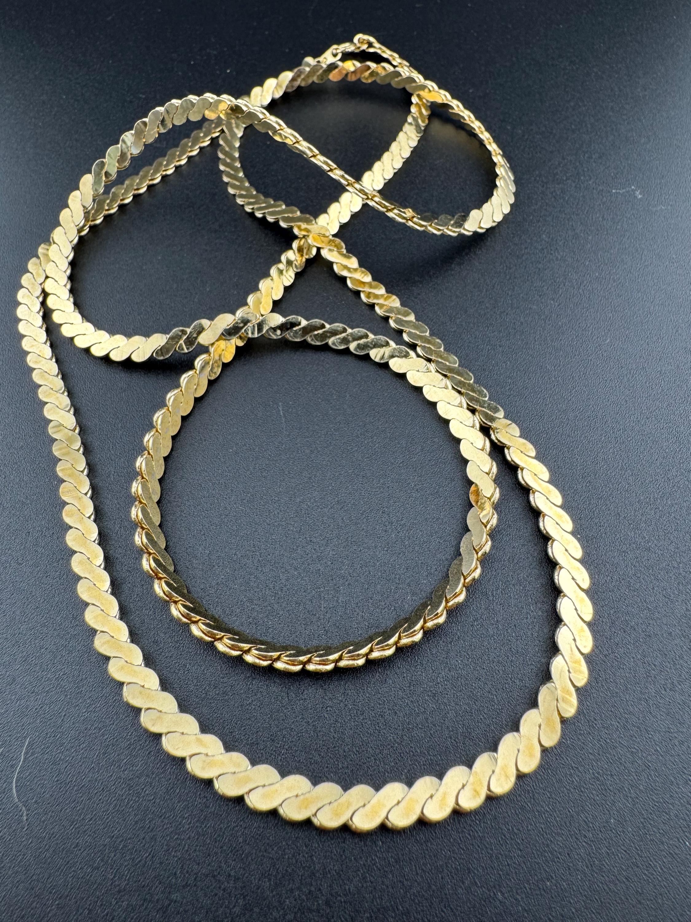 Vintage Gold Plated Serpentine Chain Necklace: 27" Long, Wide Layering
