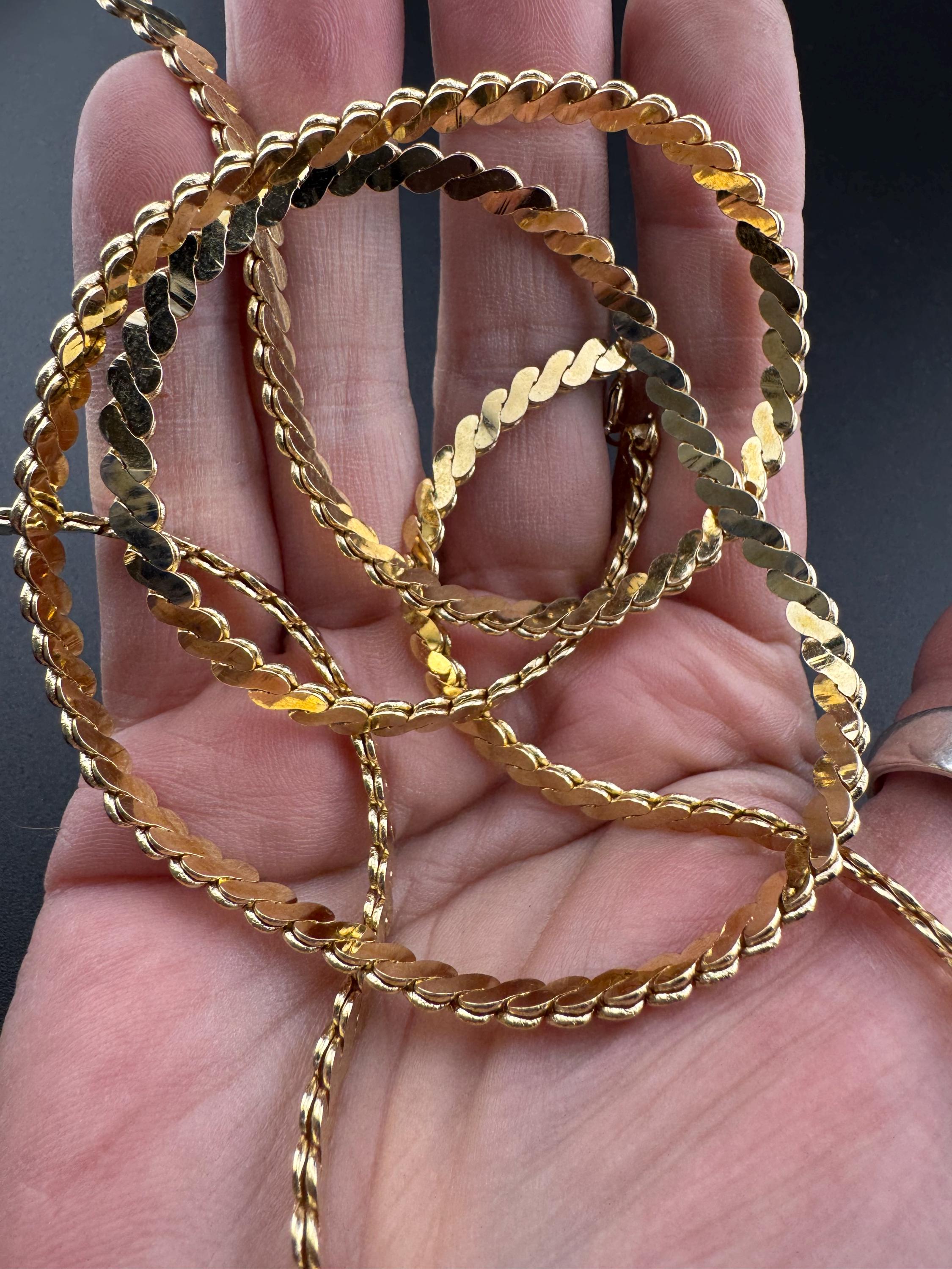 Vintage Gold Plated Serpentine Chain Necklace: 27" Long, Wide Layering
