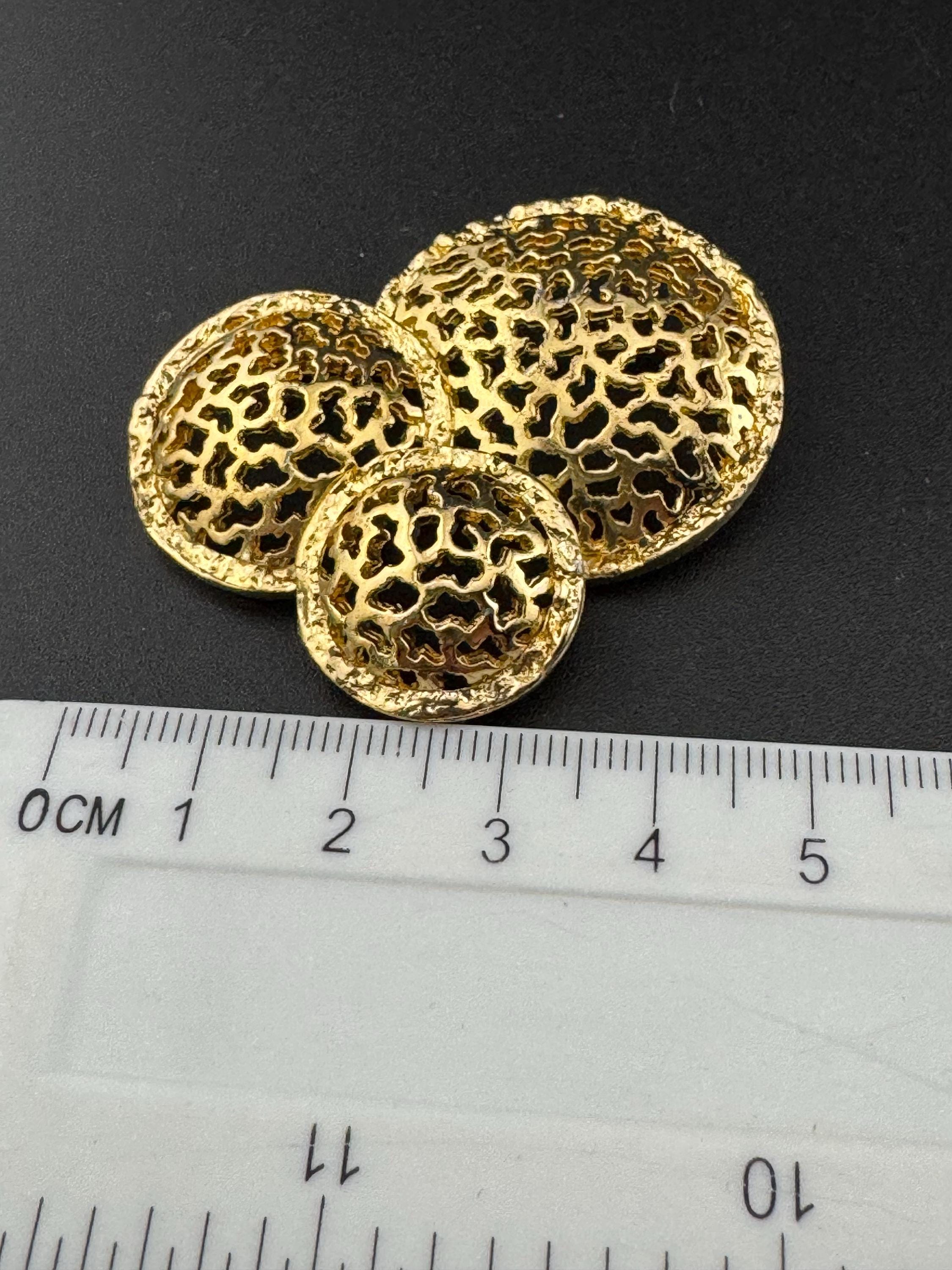 Oversized vintage modernist gold plated abstract brutalist discs brooch