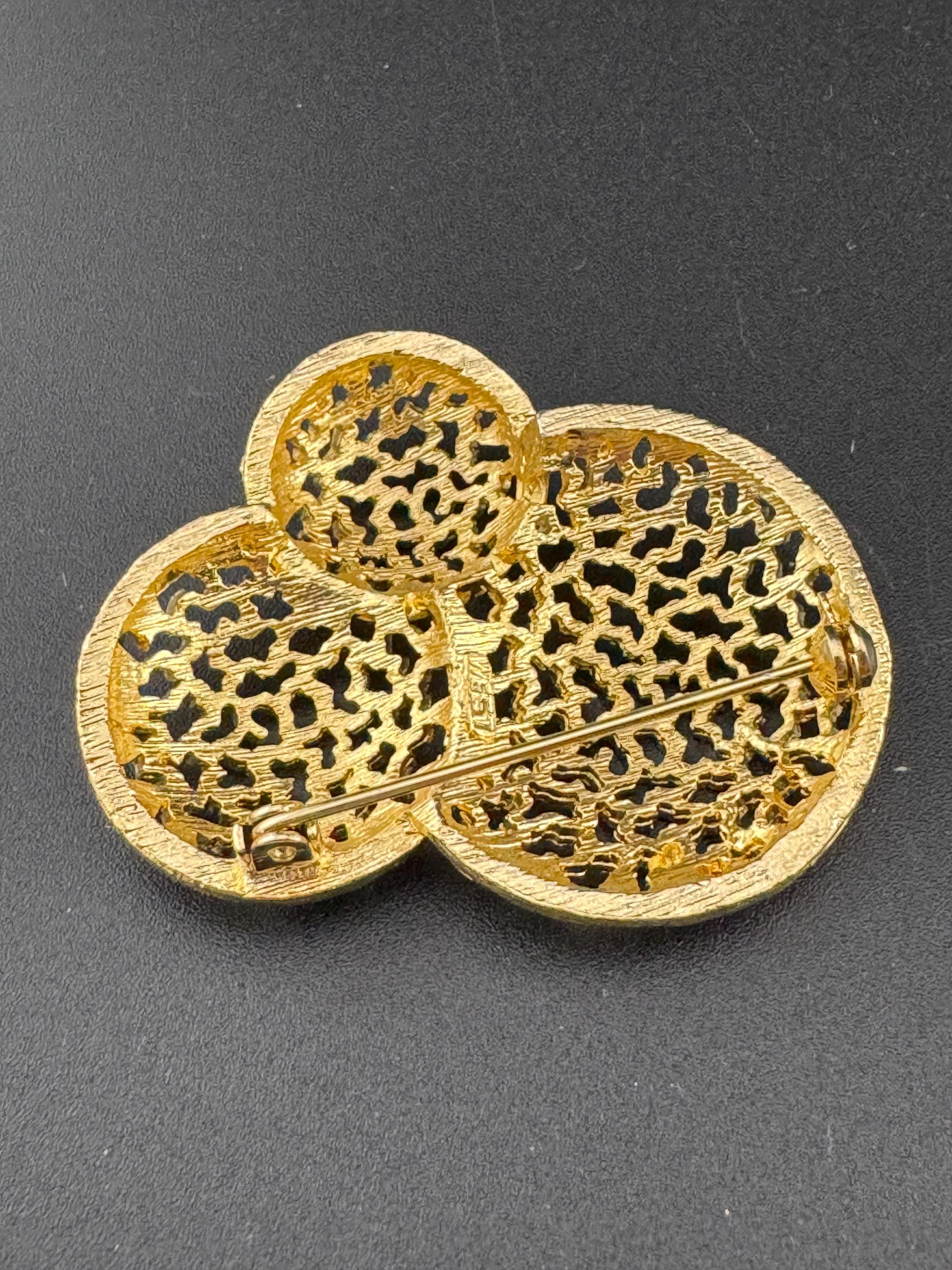 Oversized vintage modernist gold plated abstract brutalist discs brooch