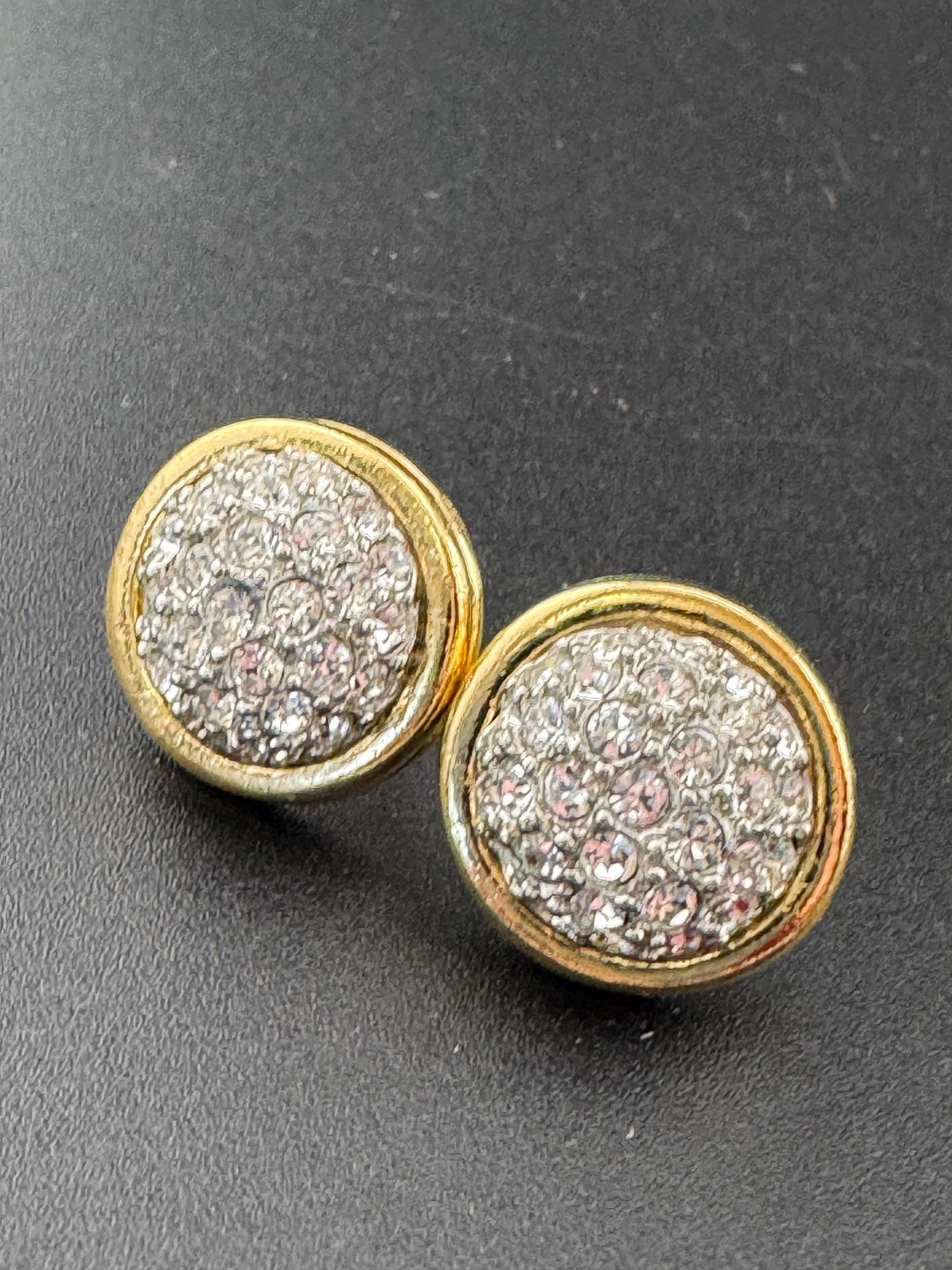 1.5cm gold tone clear diamanté paste domed round crystal stud earrings for pierced ears unworn shop stock vintage 80s