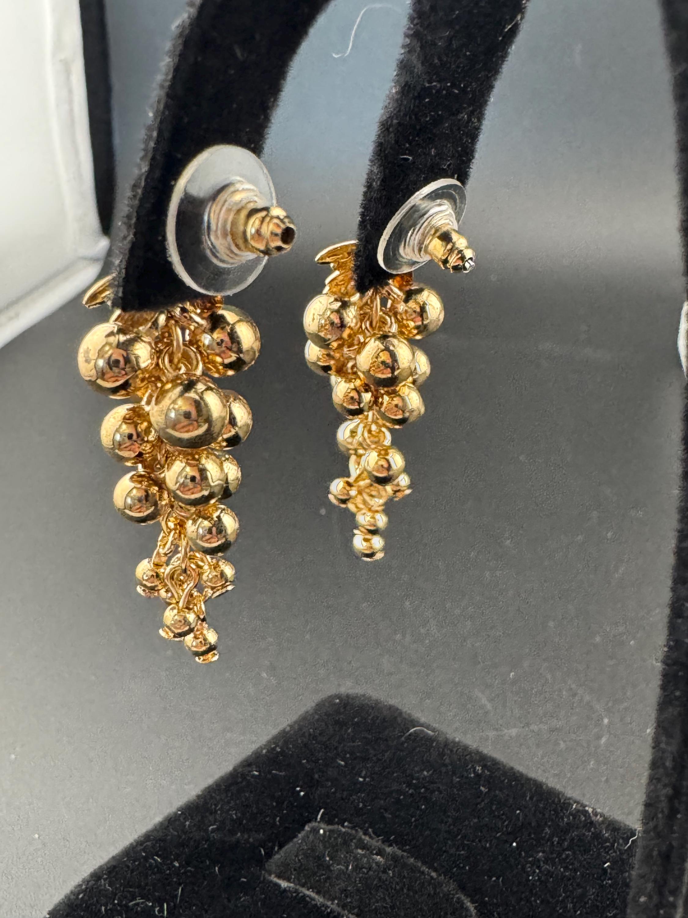 Vintage gold ball bead grape Cluster dangly Earrings for pierced ears 1980s unworn deadstock