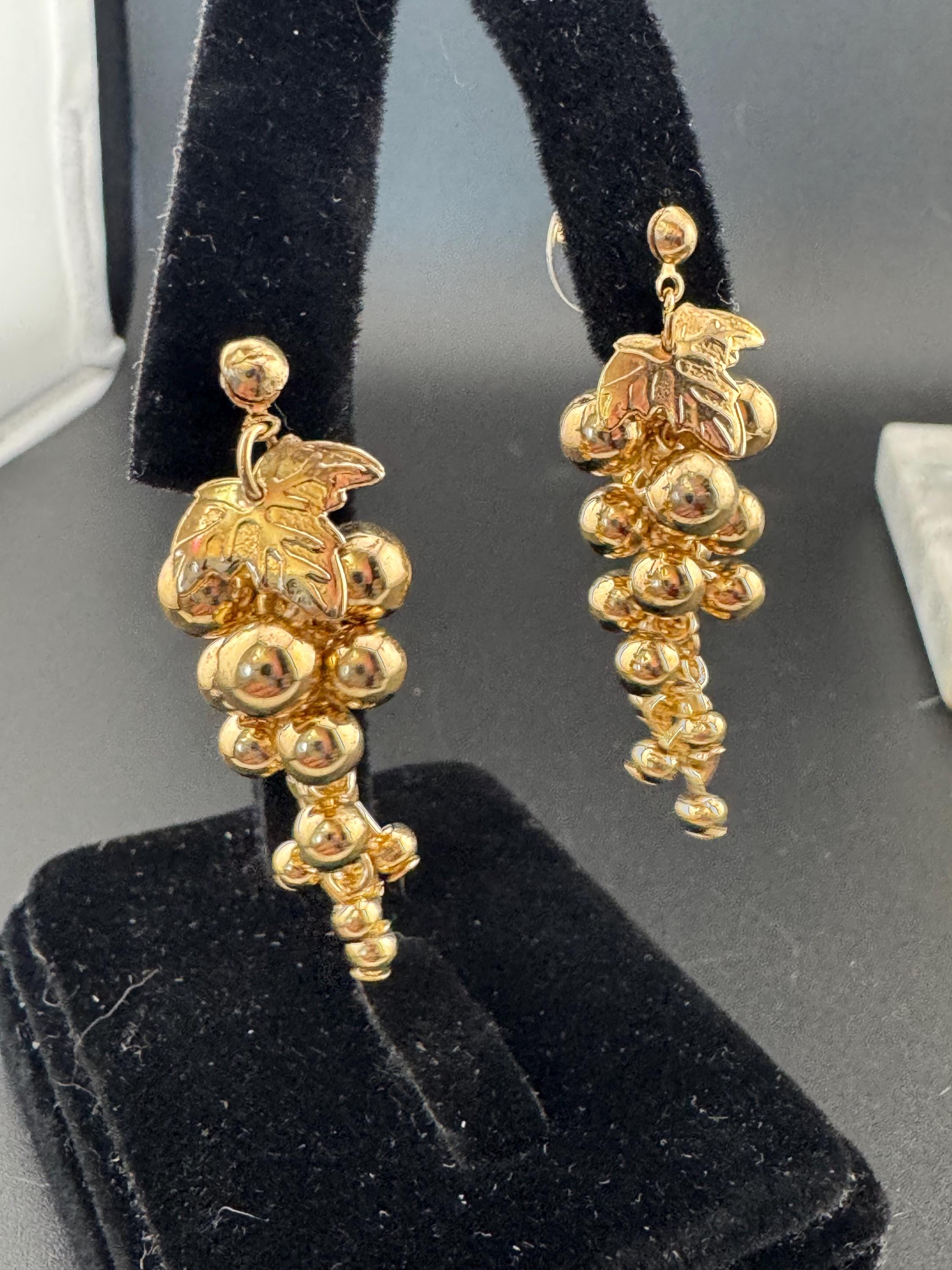 Vintage gold ball bead grape Cluster dangly Earrings for pierced ears 1980s unworn deadstock