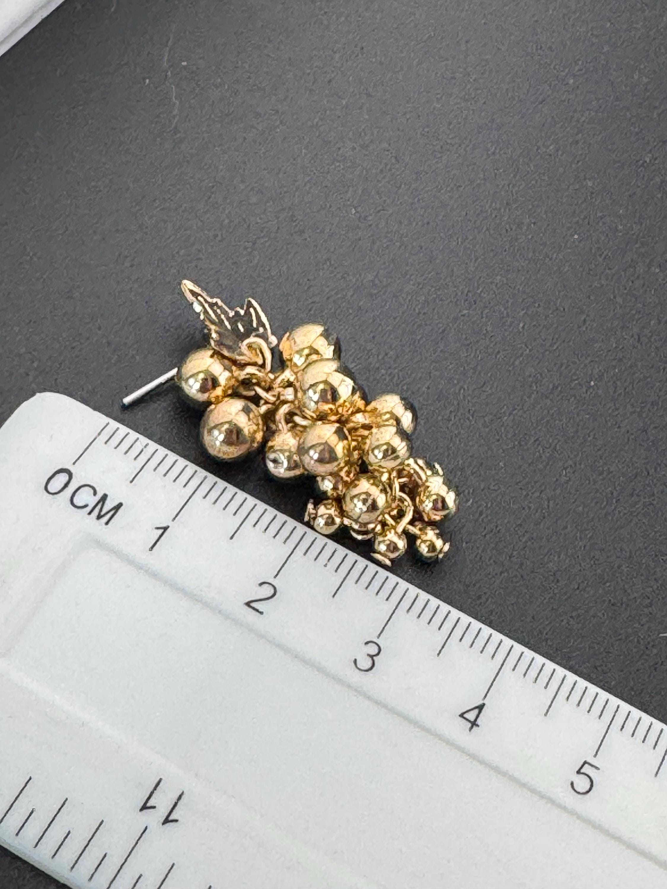 Vintage gold ball bead grape Cluster dangly Earrings for pierced ears 1980s unworn deadstock