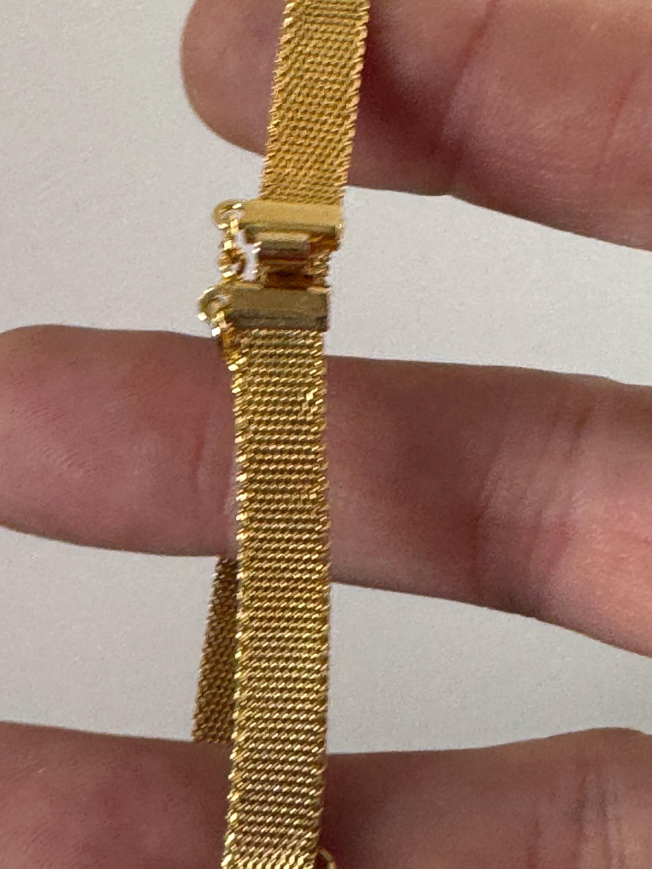 Vintage dainty fine gold plated modernist 6mm slim flat mesh bangle bracelet 18.5cm