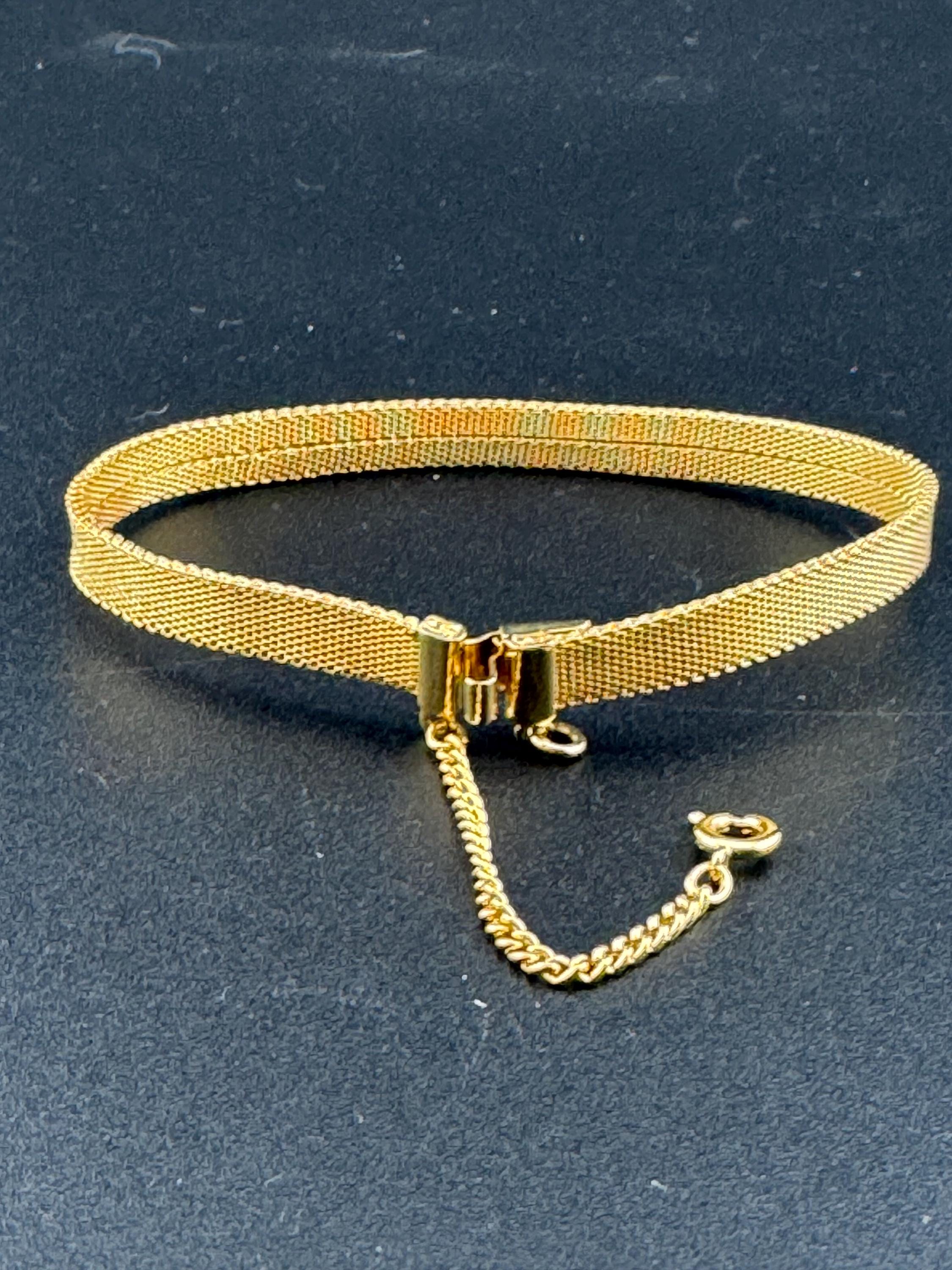 Vintage dainty fine gold plated modernist 6mm slim flat mesh bangle bracelet 18.5cm