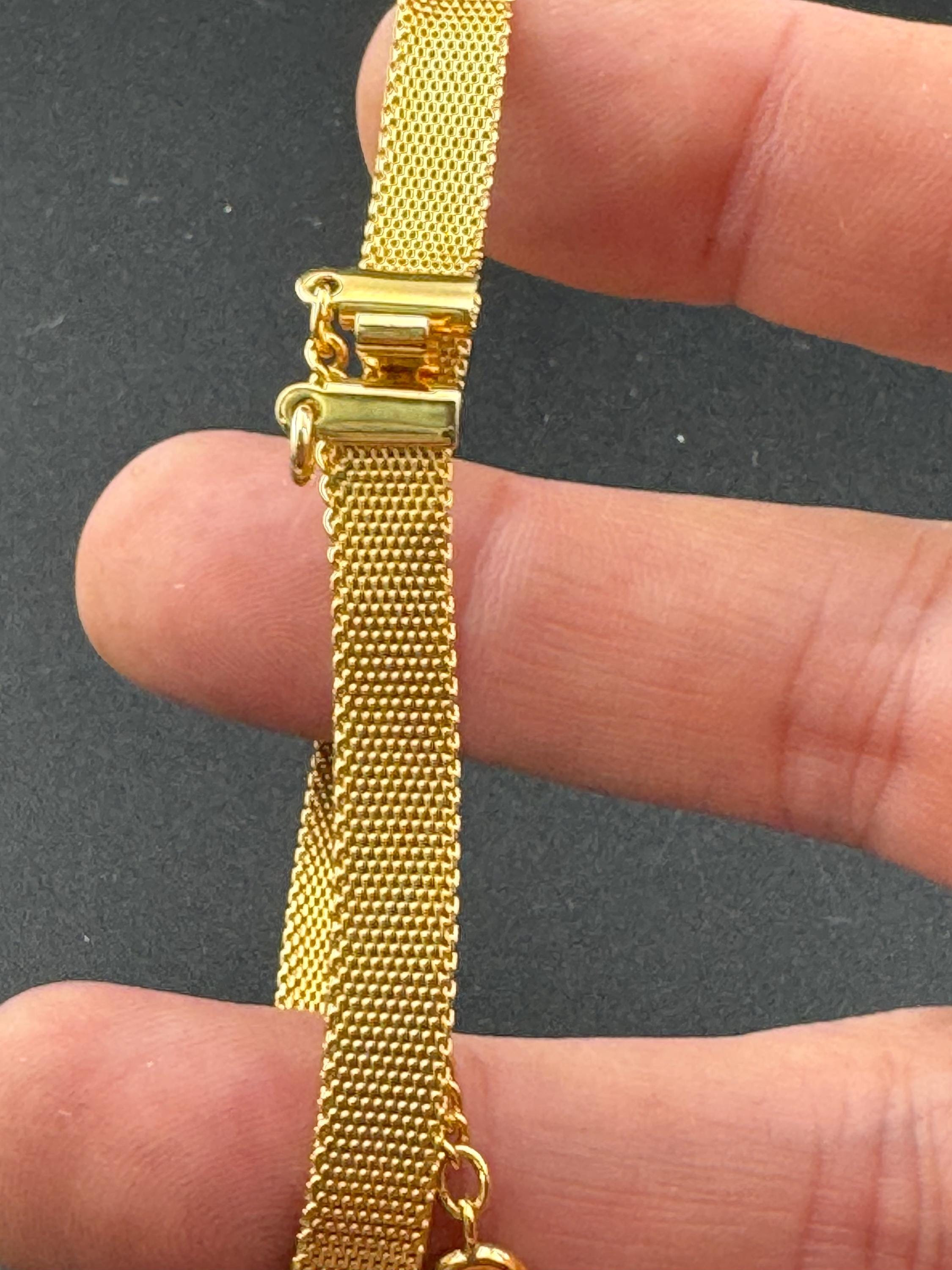 Vintage dainty fine gold plated modernist 6mm slim flat mesh bangle bracelet 18.5cm